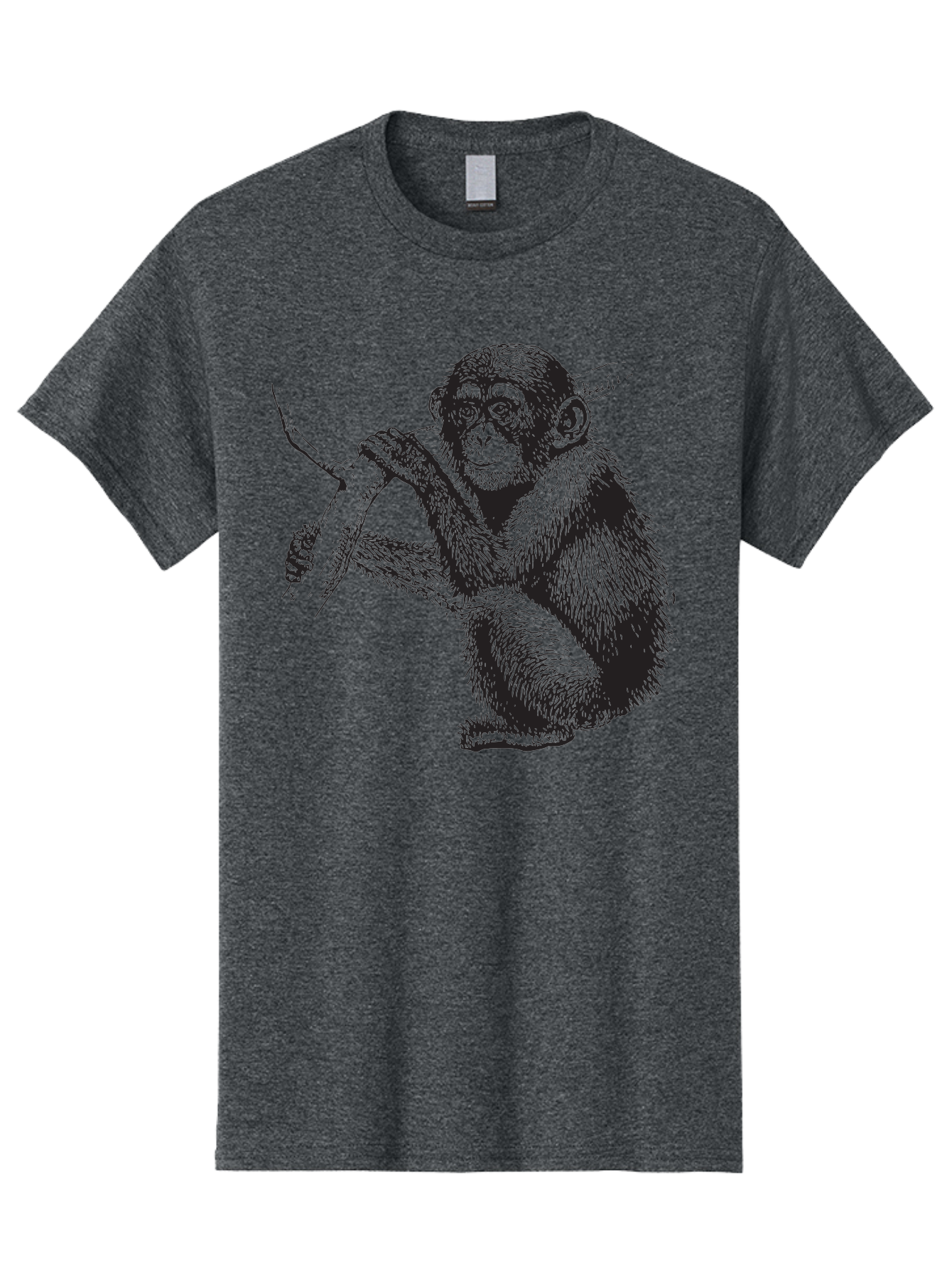 Chimpanzee Men'S Graphic Tee, 100% Cotton, Comfortable Casual Summer Wear, Machine Washable, Chimpanzee Hanging From Branch, Primate Artwork, Monkey Illustration, Wildlife Graphic, Animal Drawing, Edll Art Aad867