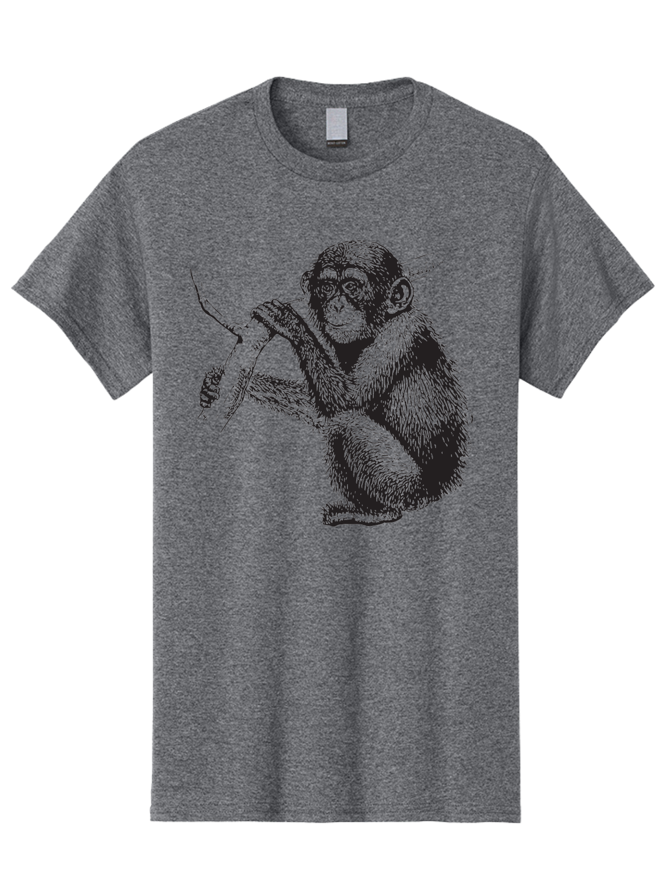 Chimpanzee Men'S Graphic Tee, 100% Cotton, Comfortable Casual Summer Wear, Machine Washable, Chimpanzee Hanging From Branch, Primate Artwork, Monkey Illustration, Wildlife Graphic, Animal Drawing, Edll Art Aad867