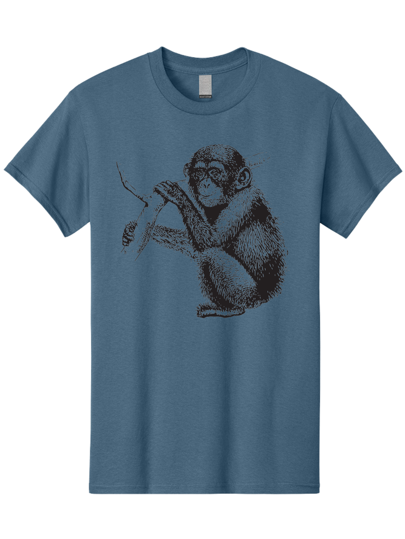 Chimpanzee Men'S Graphic Tee, 100% Cotton, Comfortable Casual Summer Wear, Machine Washable, Chimpanzee Hanging From Branch, Primate Artwork, Monkey Illustration, Wildlife Graphic, Animal Drawing, Edll Art Aad867