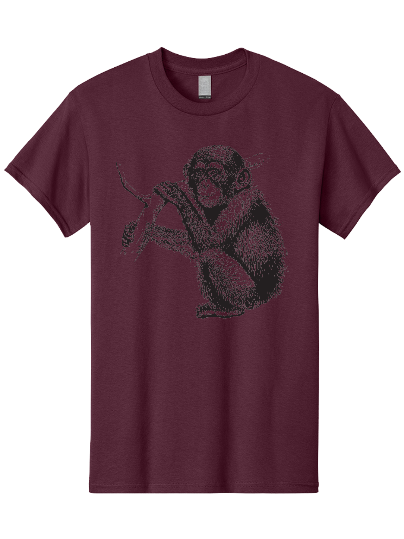 Chimpanzee Men'S Graphic Tee, 100% Cotton, Comfortable Casual Summer Wear, Machine Washable, Chimpanzee Hanging From Branch, Primate Artwork, Monkey Illustration, Wildlife Graphic, Animal Drawing, Edll Art Aad867