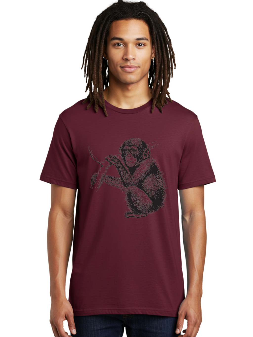 Chimpanzee Men'S Graphic Tee, 100% Cotton, Comfortable Casual Summer Wear, Machine Washable, Chimpanzee Hanging From Branch, Primate Artwork, Monkey Illustration, Wildlife Graphic, Animal Drawing, Edll Art Aad867