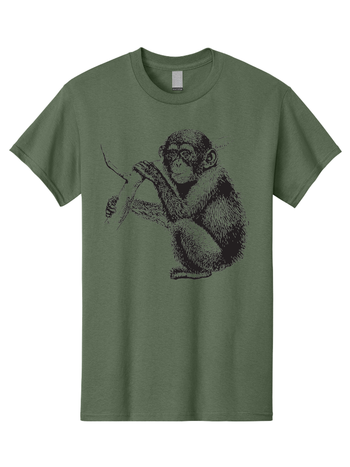 Chimpanzee Men'S Graphic Tee, 100% Cotton, Comfortable Casual Summer Wear, Machine Washable, Chimpanzee Hanging From Branch, Primate Artwork, Monkey Illustration, Wildlife Graphic, Animal Drawing, Edll Art Aad867