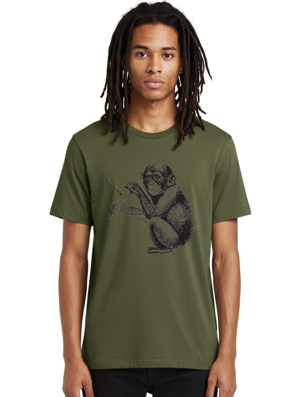 Chimpanzee Men'S Graphic Tee, 100% Cotton, Comfortable Casual Summer Wear, Machine Washable, Chimpanzee Hanging From Branch, Primate Artwork, Monkey Illustration, Wildlife Graphic, Animal Drawing, Edll Art Aad867