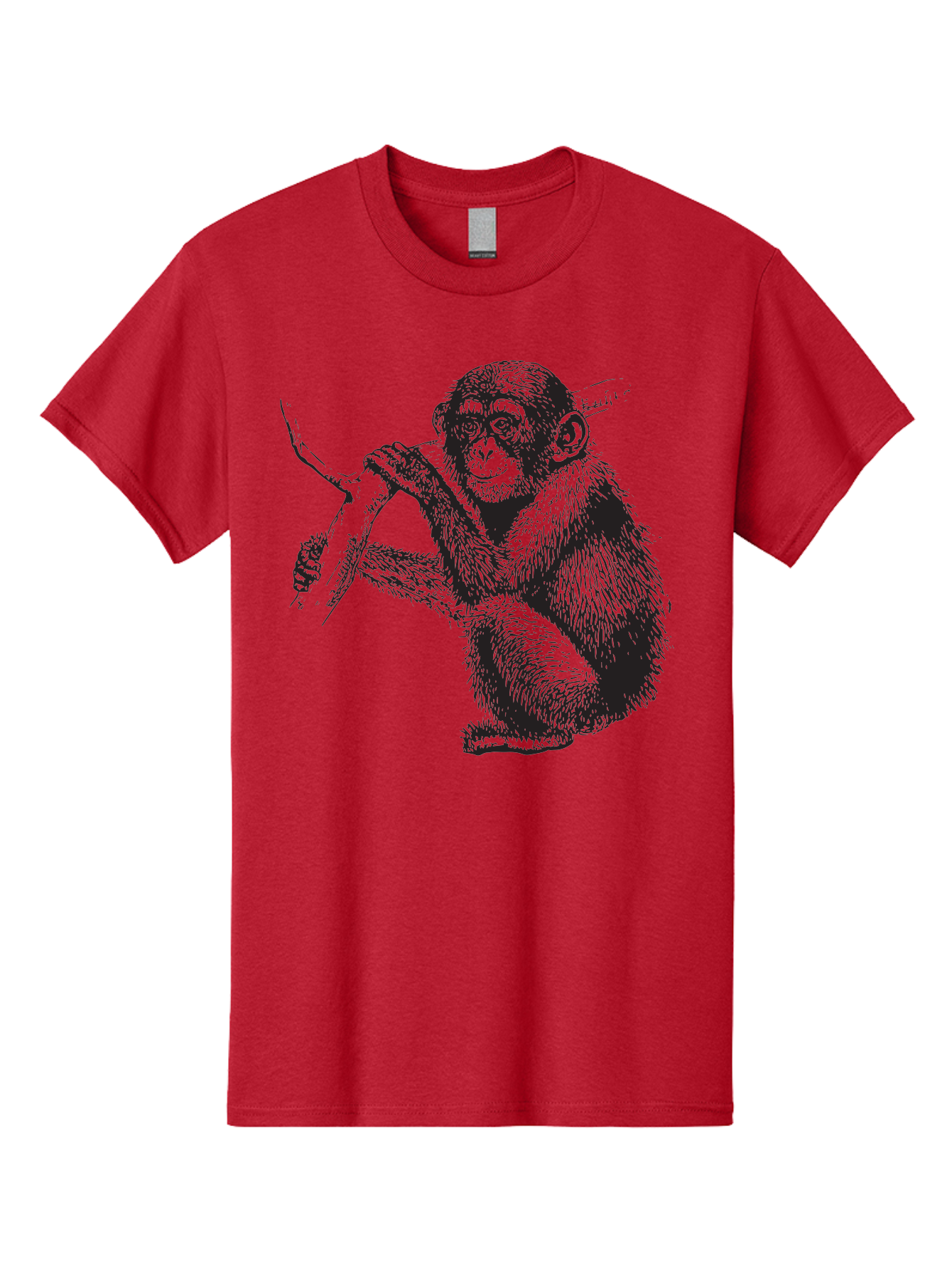 Chimpanzee Men'S Graphic Tee, 100% Cotton, Comfortable Casual Summer Wear, Machine Washable, Chimpanzee Hanging From Branch, Primate Artwork, Monkey Illustration, Wildlife Graphic, Animal Drawing, Edll Art Aad867