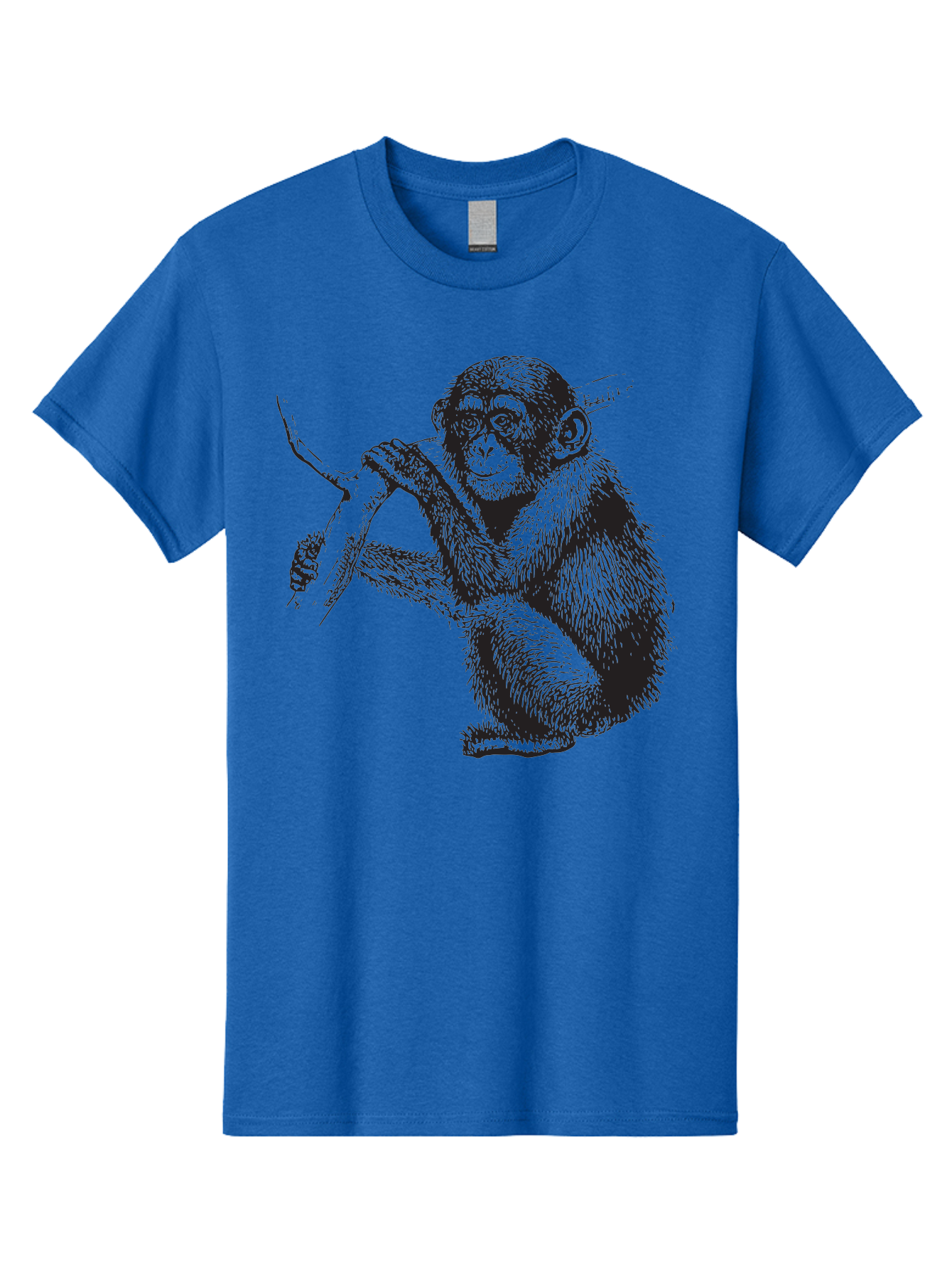 Chimpanzee Men'S Graphic Tee, 100% Cotton, Comfortable Casual Summer Wear, Machine Washable, Chimpanzee Hanging From Branch, Primate Artwork, Monkey Illustration, Wildlife Graphic, Animal Drawing, Edll Art Aad867