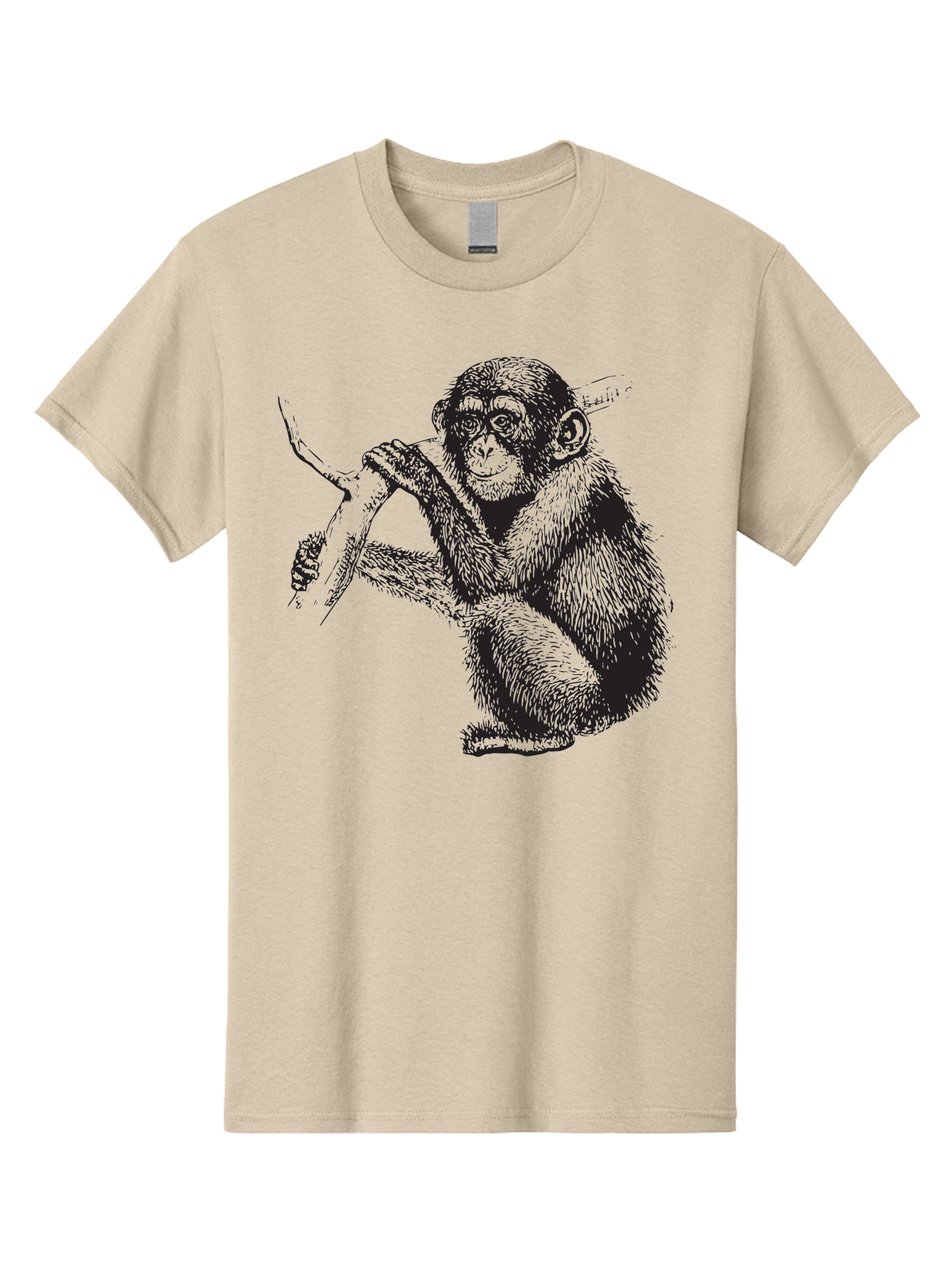 Chimpanzee Men'S Graphic Tee, 100% Cotton, Comfortable Casual Summer Wear, Machine Washable, Chimpanzee Hanging From Branch, Primate Artwork, Monkey Illustration, Wildlife Graphic, Animal Drawing, Edll Art Aad867