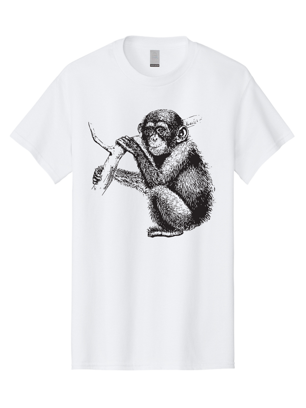 Chimpanzee Men'S Graphic Tee, 100% Cotton, Comfortable Casual Summer Wear, Machine Washable, Chimpanzee Hanging From Branch, Primate Artwork, Monkey Illustration, Wildlife Graphic, Animal Drawing, Edll Art Aad867