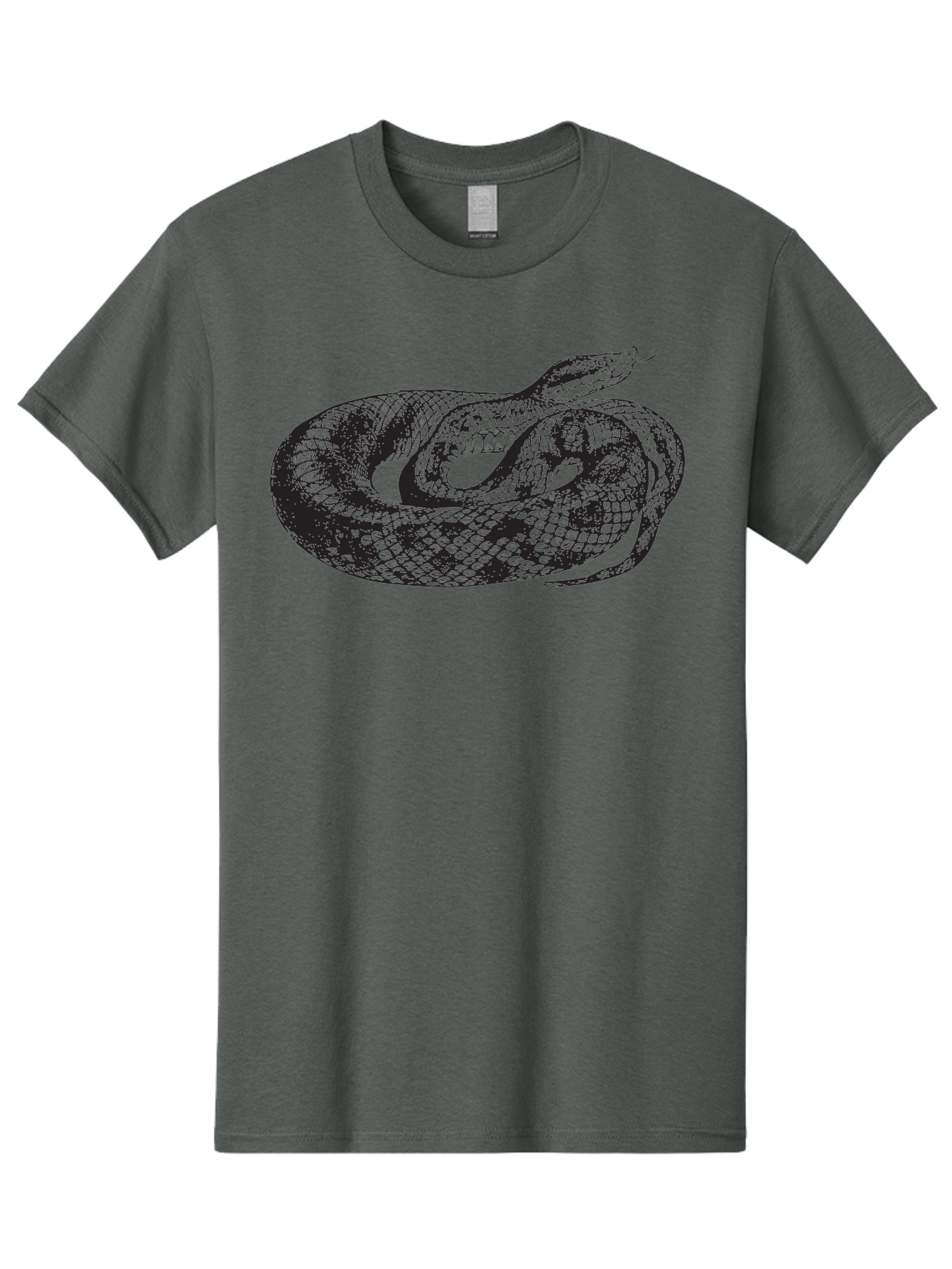 Coiled-Snake-1 Men'S Graphic Tee, 100% Cotton, Comfortable Casual Summer Wear, Machine Washable, Snake Illustration, Coiled Snake, Reptile Art, Wildlife Design, Snake Head, Forked Tongue, Detailed Scales, Black And Green Aad868