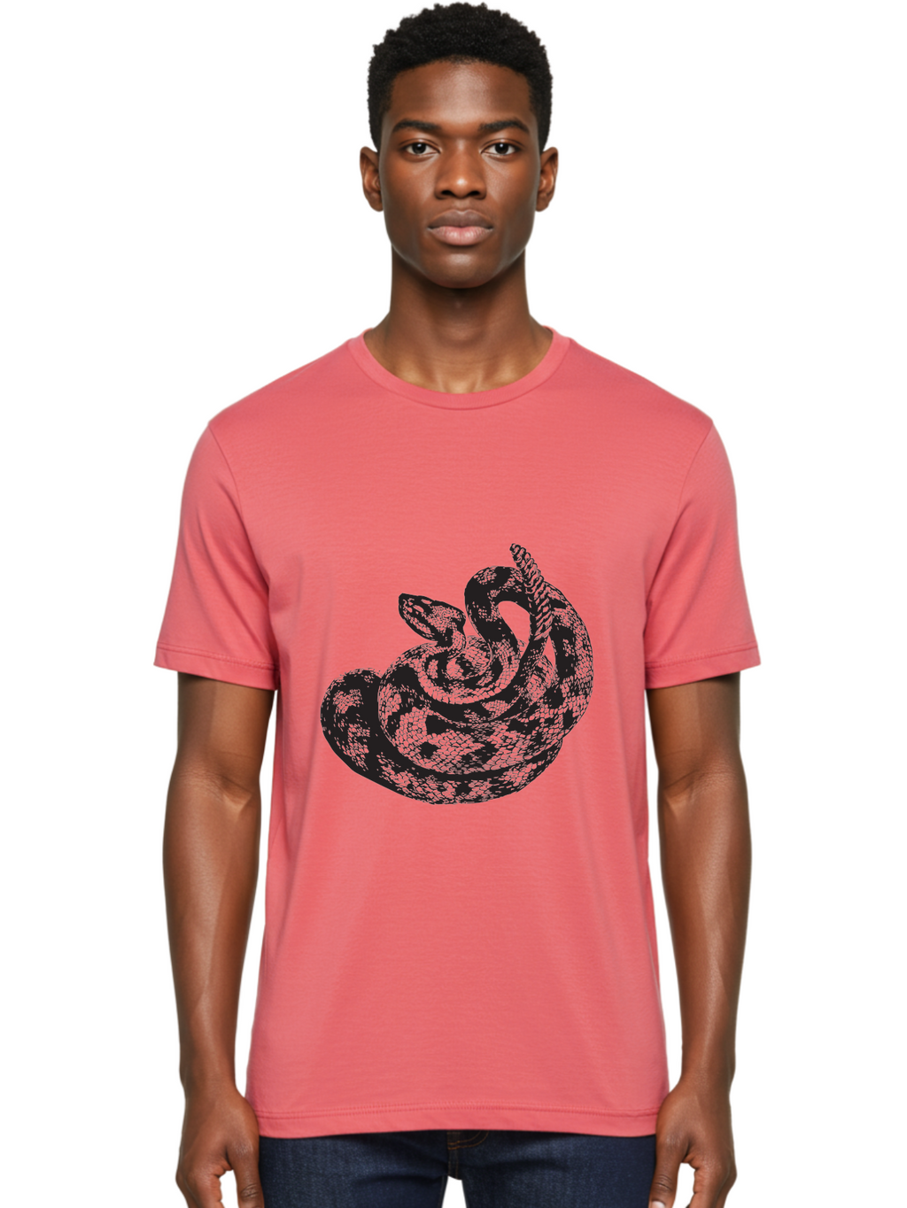 Coiled-Snake-2 Men'S Graphic Tee, 100% Cotton, Comfortable Casual Summer Wear, Machine Washable, Serpent Illustration, Coiled Snake, Reptile Art, Wildlife Graphic, Snake Design, Danger Symbol, Venomous Snake, Wild Animal, Snake Pattern, Aad869