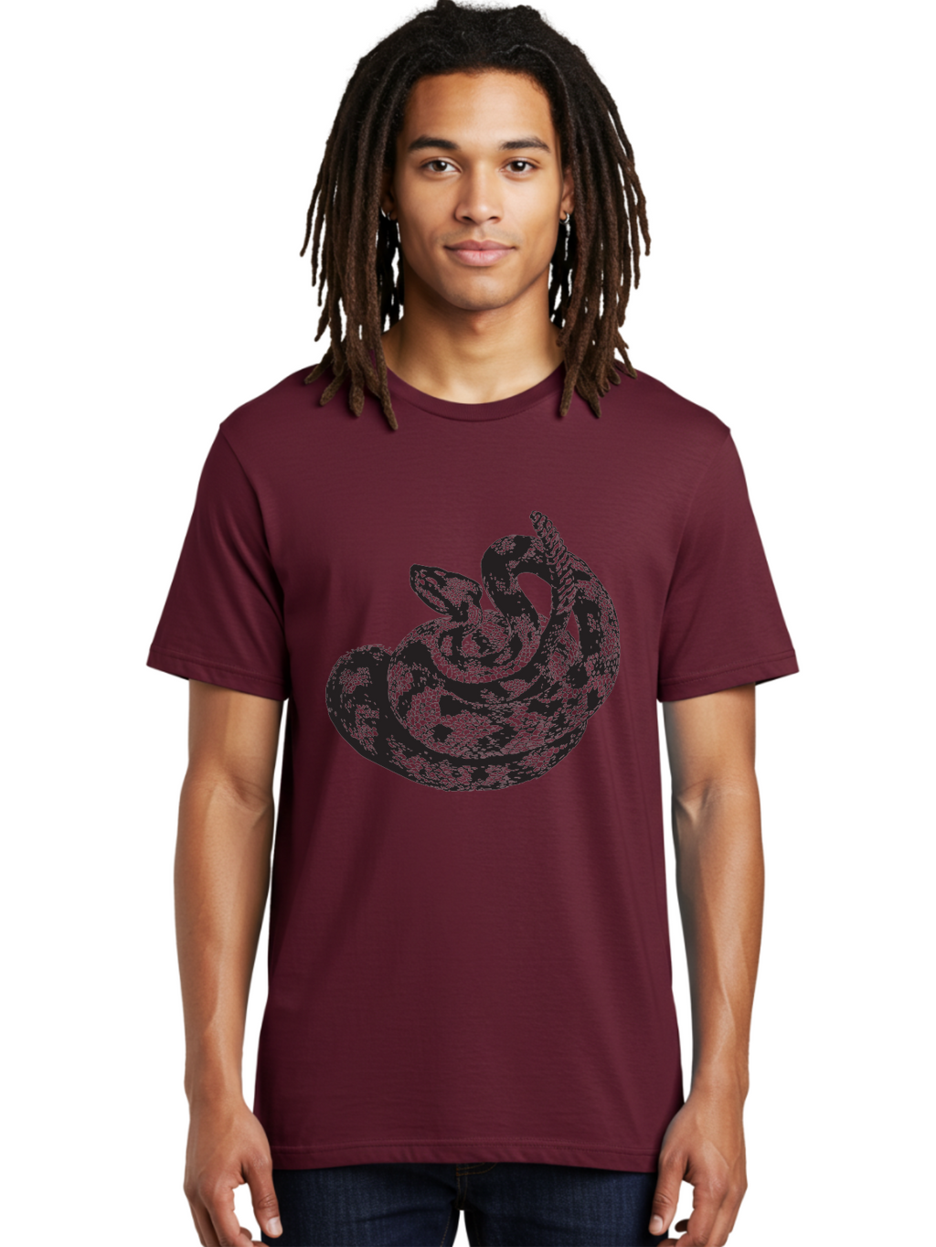 Coiled-Snake-2 Men'S Graphic Tee, 100% Cotton, Comfortable Casual Summer Wear, Machine Washable, Serpent Illustration, Coiled Snake, Reptile Art, Wildlife Graphic, Snake Design, Danger Symbol, Venomous Snake, Wild Animal, Snake Pattern, Aad869