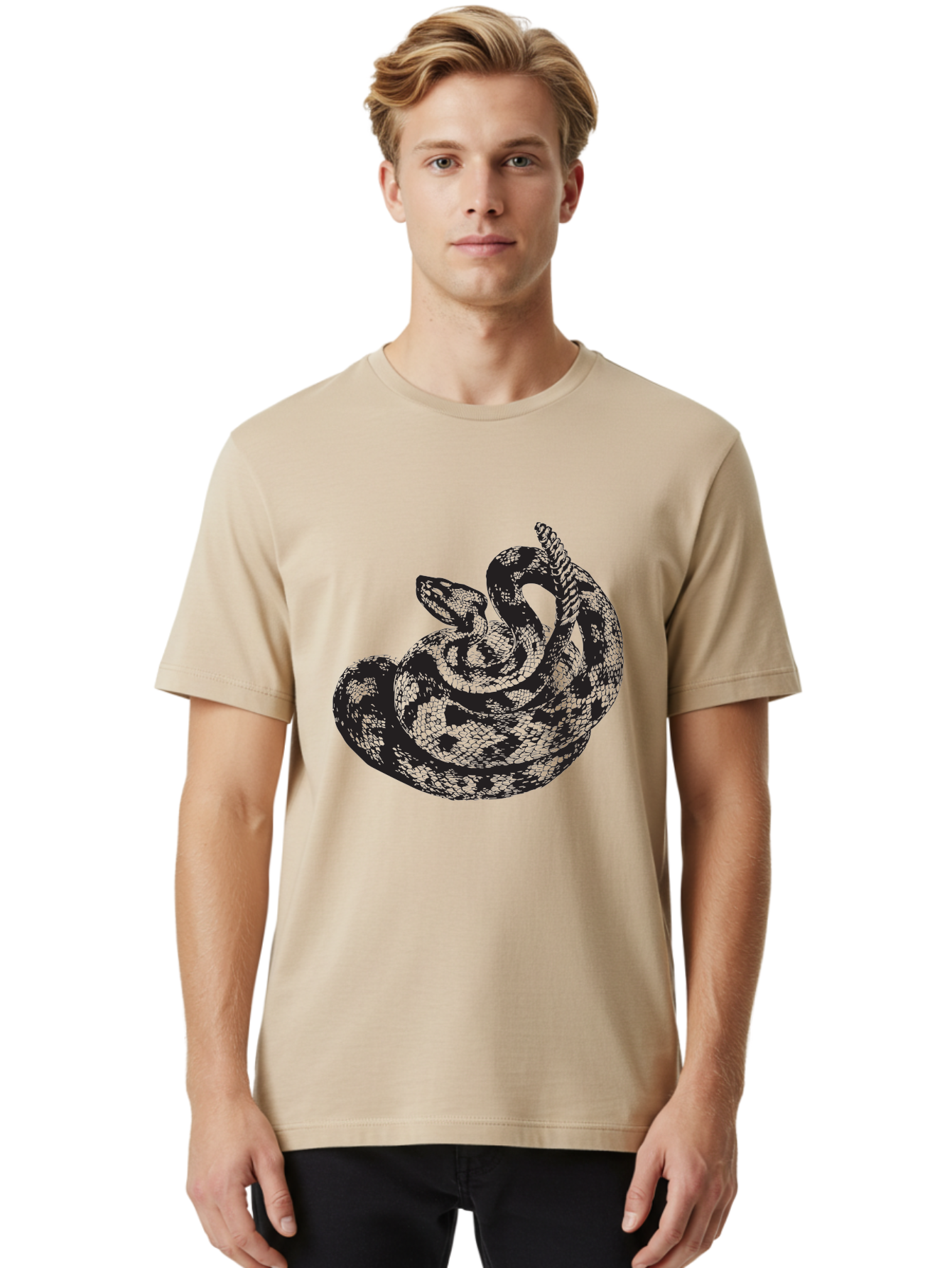 Coiled-Snake-2 Men'S Graphic Tee, 100% Cotton, Comfortable Casual Summer Wear, Machine Washable, Serpent Illustration, Coiled Snake, Reptile Art, Wildlife Graphic, Snake Design, Danger Symbol, Venomous Snake, Wild Animal, Snake Pattern, Aad869