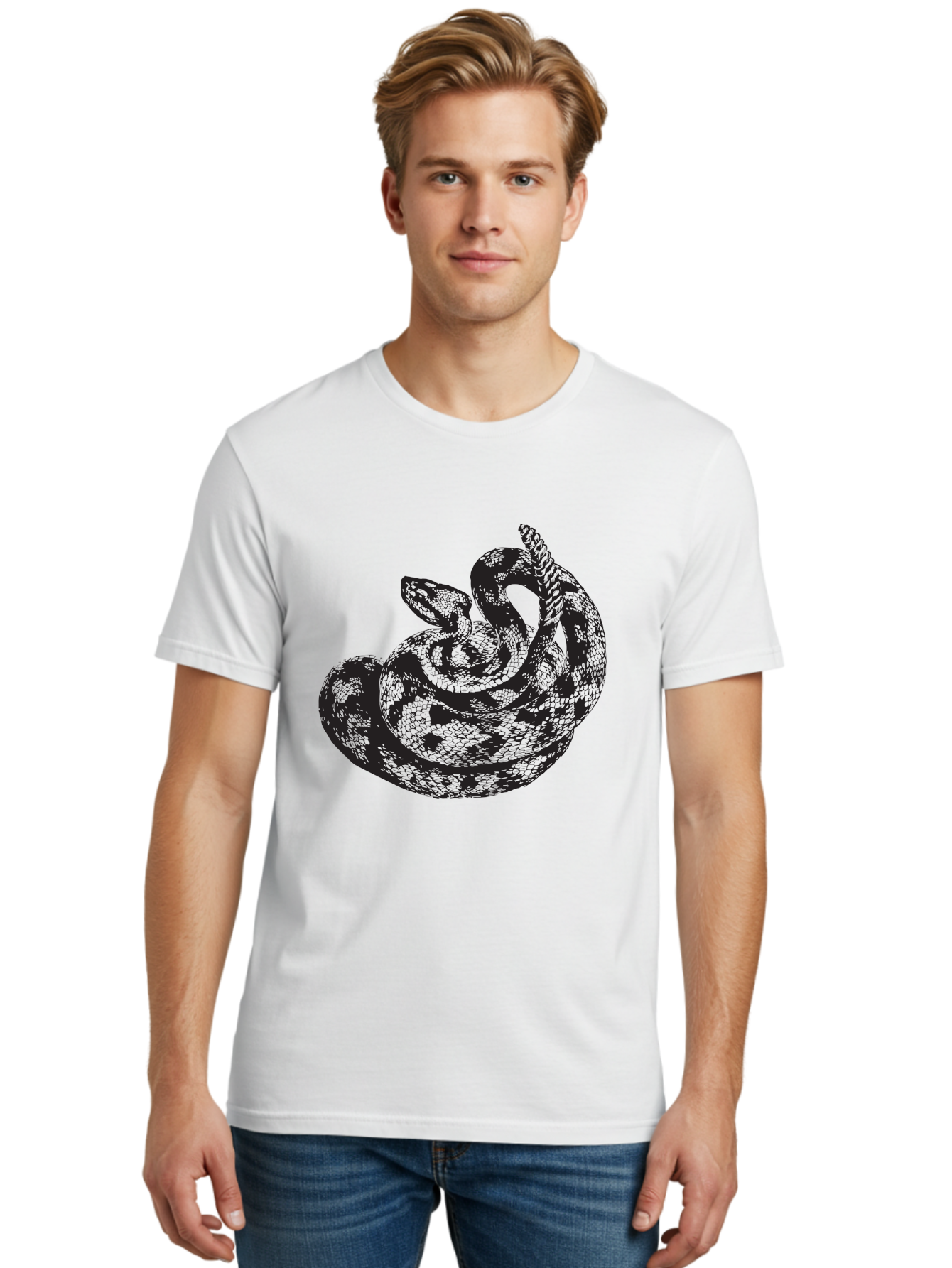 Coiled-Snake-2 Men'S Graphic Tee, 100% Cotton, Comfortable Casual Summer Wear, Machine Washable, Serpent Illustration, Coiled Snake, Reptile Art, Wildlife Graphic, Snake Design, Danger Symbol, Venomous Snake, Wild Animal, Snake Pattern, Aad869