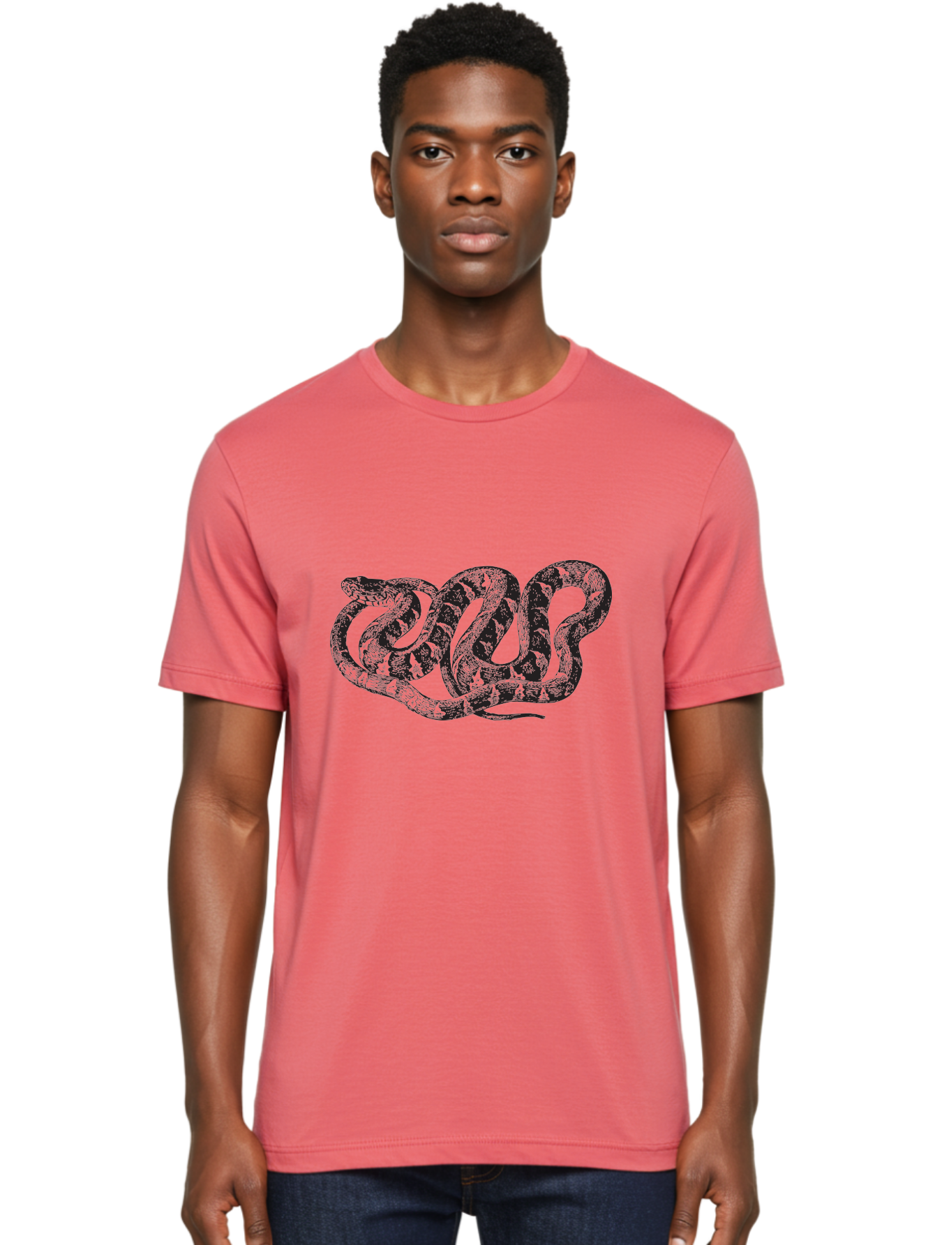 Coiled-Snake Men'S Graphic Tee, 100% Cotton, Comfortable Casual Summer Wear, Machine Washable, Serpent Art, Snake Illustration, Reptile Design, Coiled Snake, Wildlife Artwork, Snake Pattern, Detailed Snake, Abstract Snake Aad870