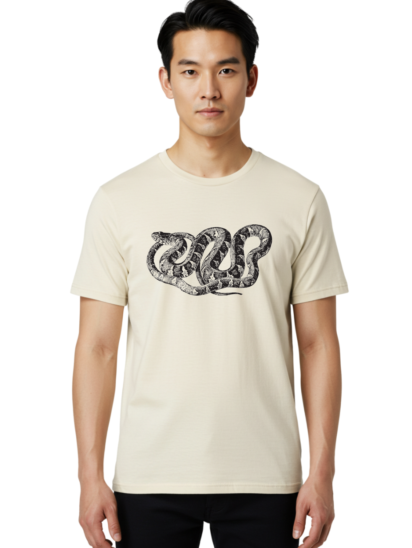 Coiled-Snake Men'S Graphic Tee, 100% Cotton, Comfortable Casual Summer Wear, Machine Washable, Serpent Art, Snake Illustration, Reptile Design, Coiled Snake, Wildlife Artwork, Snake Pattern, Detailed Snake, Abstract Snake Aad870
