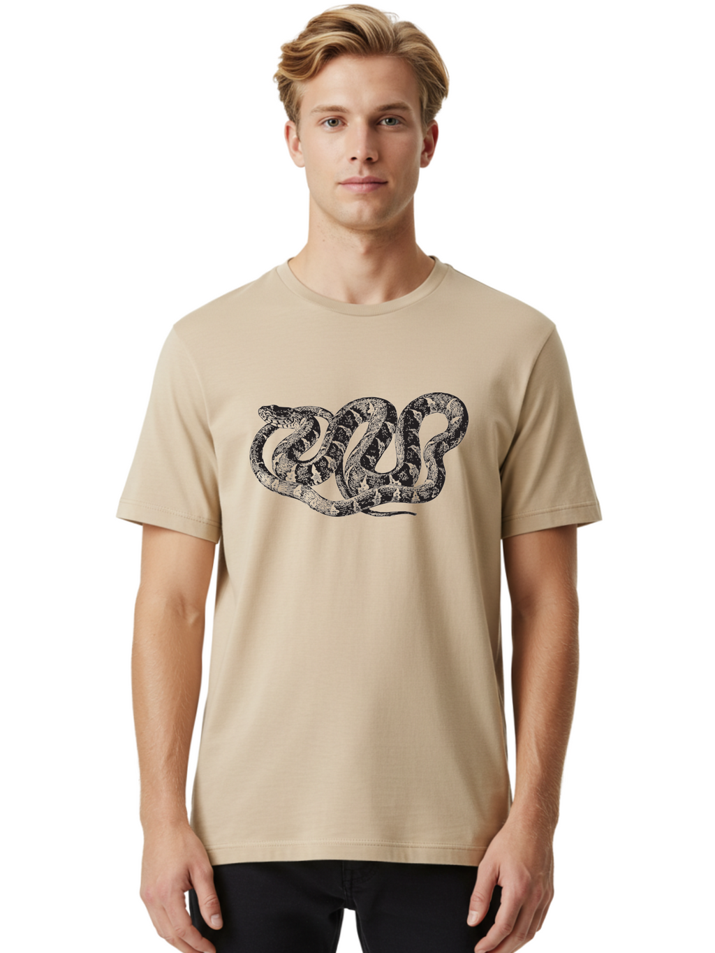 Coiled-Snake Men'S Graphic Tee, 100% Cotton, Comfortable Casual Summer Wear, Machine Washable, Serpent Art, Snake Illustration, Reptile Design, Coiled Snake, Wildlife Artwork, Snake Pattern, Detailed Snake, Abstract Snake Aad870