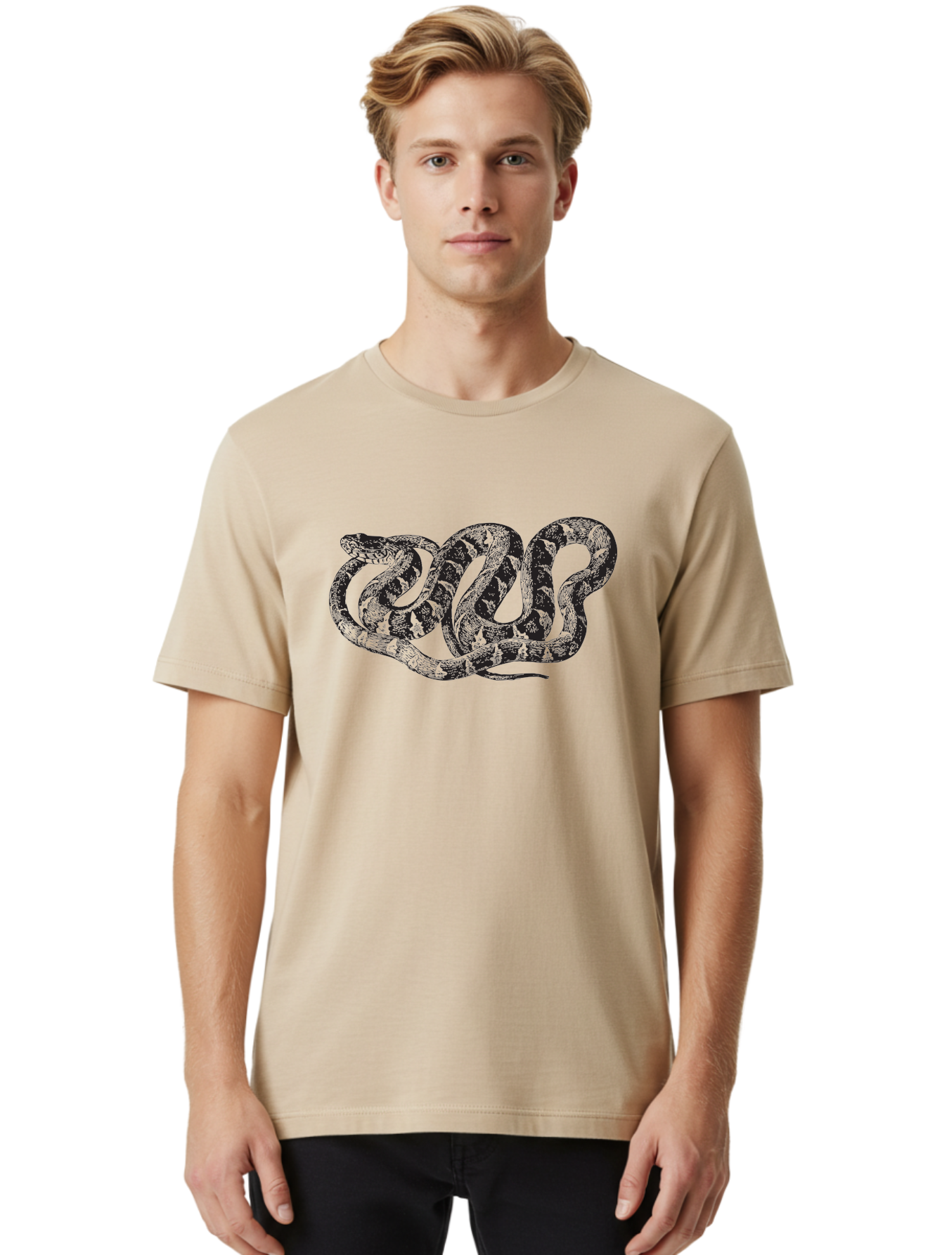 Coiled-Snake Men'S Graphic Tee, 100% Cotton, Comfortable Casual Summer Wear, Machine Washable, Serpent Art, Snake Illustration, Reptile Design, Coiled Snake, Wildlife Artwork, Snake Pattern, Detailed Snake, Abstract Snake Aad870