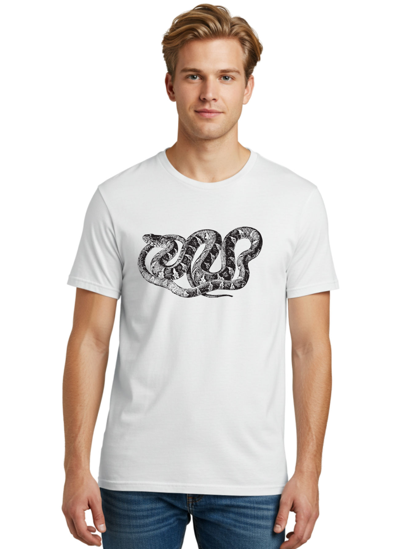 Coiled-Snake Men'S Graphic Tee, 100% Cotton, Comfortable Casual Summer Wear, Machine Washable, Serpent Art, Snake Illustration, Reptile Design, Coiled Snake, Wildlife Artwork, Snake Pattern, Detailed Snake, Abstract Snake Aad870