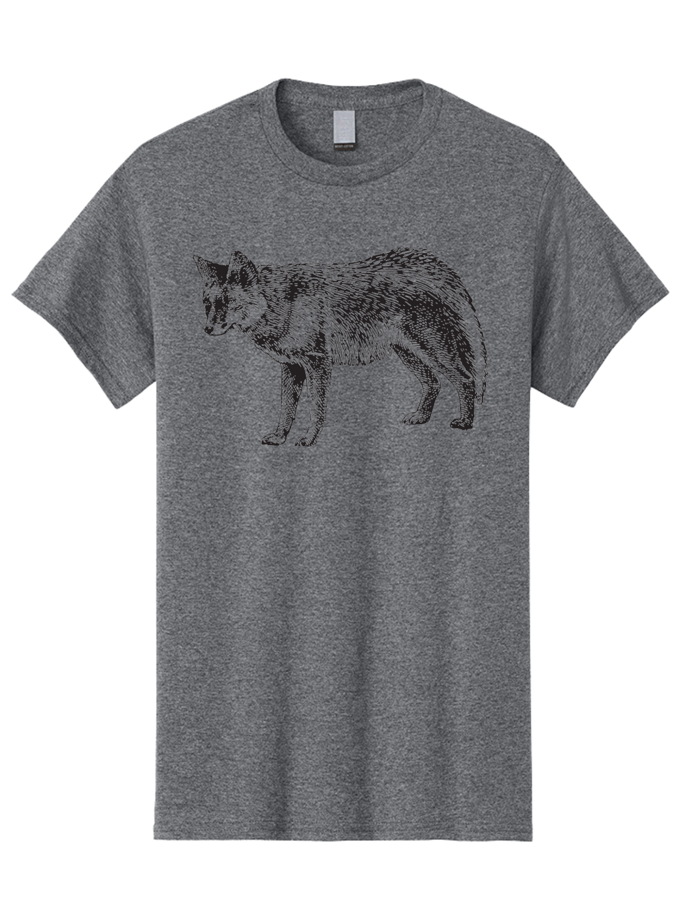 Coyote Men'S Graphic Tee, 100% Cotton, Comfortable Casual Summer Wear, Machine Washable, Coyote Illustration, Wild Animal, Cross-Hatched Shading, Wildlife Art, Monochrome Graphic, Canine Portrait, Forest Creature, Hand-Drawn Design, Aad871
