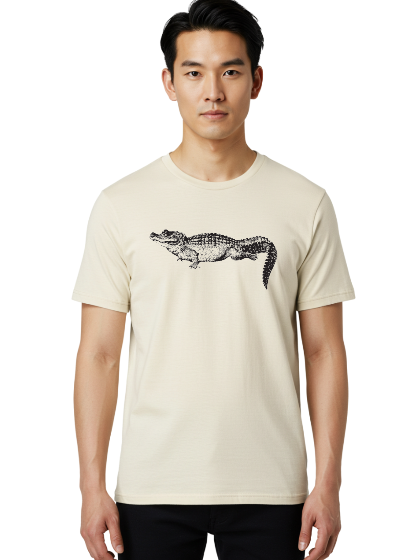 Crocodile-1 Men'S Graphic Tee, 100% Cotton, Comfortable Casual Summer Wear, Machine Washable, Crocodile Illustration, Reptile Art, Wildlife Graphic, Scaly Texture, Sharp Teeth, Ancient Creature, Black And Green, Graphic Design Aad872