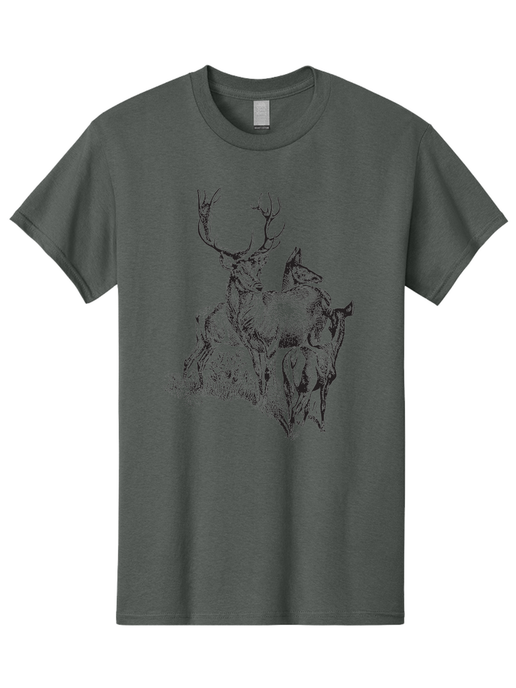 Deer-Family Men'S Graphic Tee, 100% Cotton, Comfortable Casual Summer Wear, Machine Washable, Deer With Antlers, Wildlife Illustration, Forest Animals, Family Of Deer, Majestic Stag, Serene Scene, Natural Habitat, Detailed Drawing, Aad874