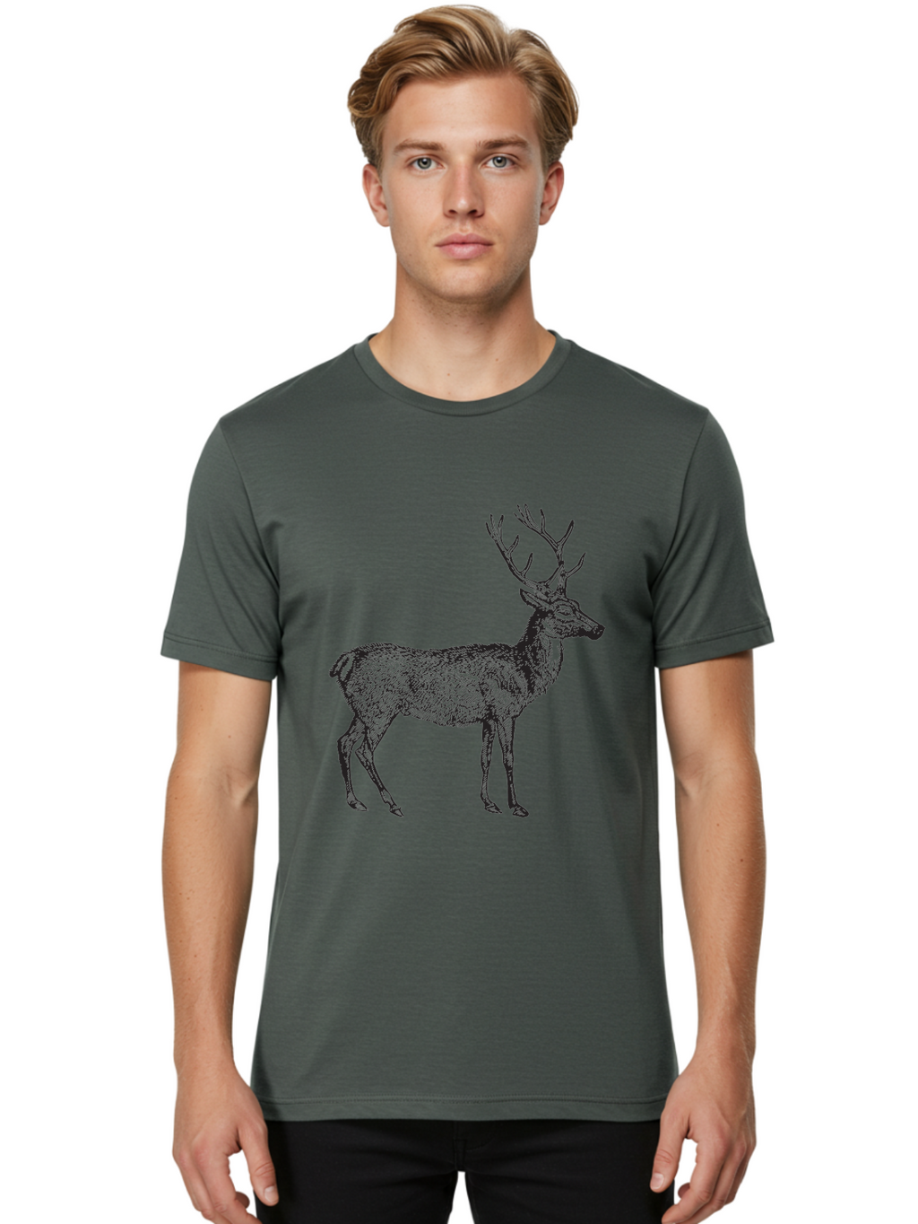 Deer-Illustration Men'S Graphic Tee, 100% Cotton, Comfortable Casual Summer Wear, Machine Washable, Deer With Antlers, Wildlife Illustration, Animal Drawing, Forest Creature, Majestic Animal, Natural World, Wild Deer Aad875