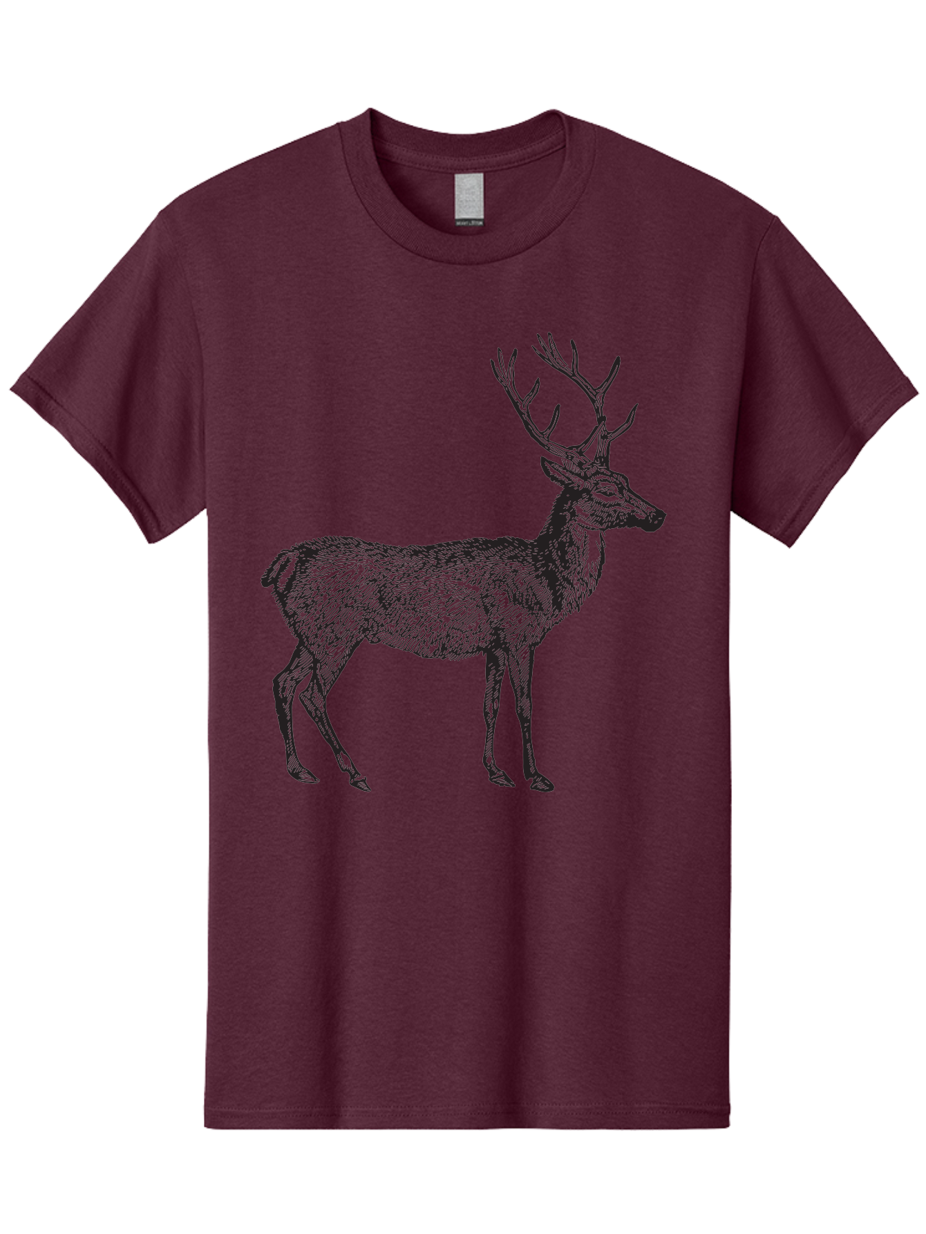 Deer-Illustration Men'S Graphic Tee, 100% Cotton, Comfortable Casual Summer Wear, Machine Washable, Deer With Antlers, Wildlife Illustration, Animal Drawing, Forest Creature, Majestic Animal, Natural World, Wild Deer Aad875