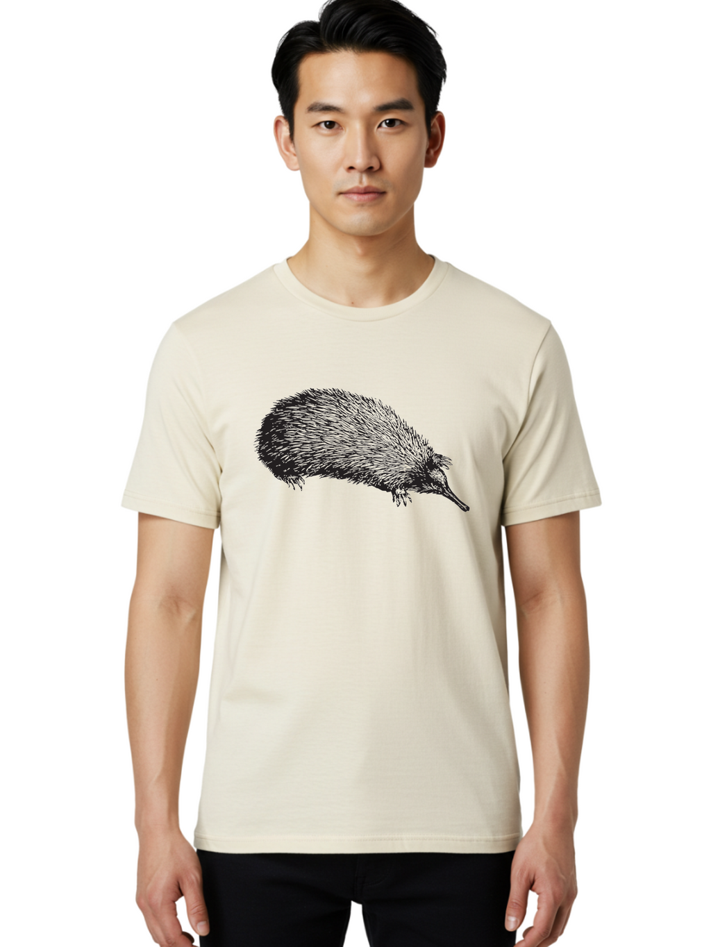 Echidna Men'S Graphic Tee, 100% Cotton, Comfortable Casual Summer Wear, Machine Washable, Echidna Illustration, Spiky Fur, Unique Creature, Wildlife Art, Animal Graphics, Spiny Mammal, Australian Wildlife, Quirky Design, Wildlife Illustration Aad876