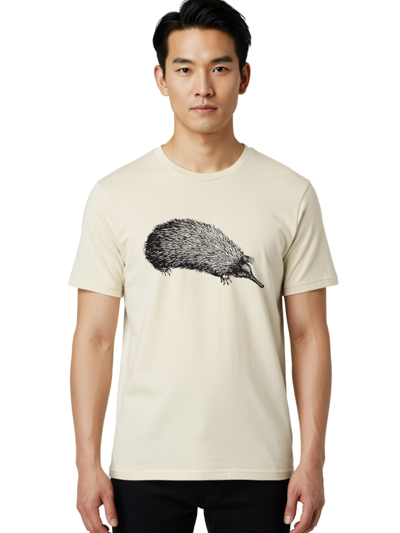 Echidna Men'S Graphic Tee, 100% Cotton, Comfortable Casual Summer Wear, Machine Washable, Echidna Illustration, Spiky Fur, Unique Creature, Wildlife Art, Animal Graphics, Spiny Mammal, Australian Wildlife, Quirky Design, Wildlife Illustration Aad876