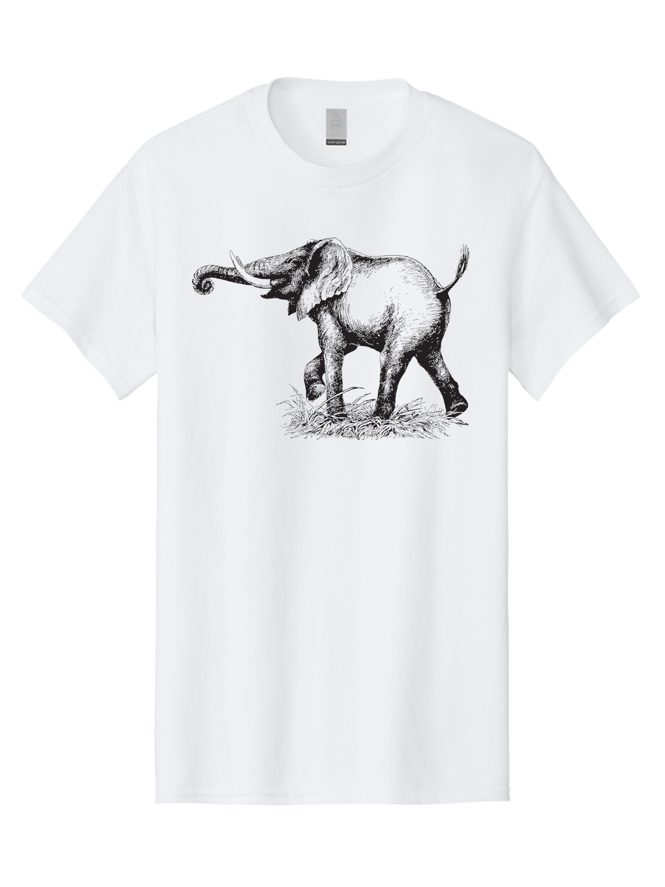 Elephant-1 Men'S Graphic Tee, 100% Cotton, Comfortable Casual Summer Wear, Machine Washable, Elephant Illustration, Vintage Engraving, Wildlife Art, Wild Animal, Elephant Species, Mammal Portrait, Tusker, Trunk Curled, Detailed Drawing, Aad877