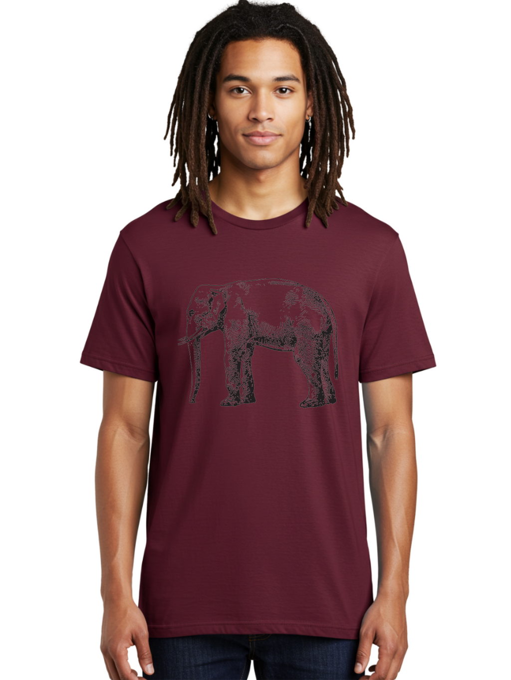 Elephant-2 Men'S Graphic Tee, 100% Cotton, Comfortable Casual Summer Wear, Machine Washable, Elephant Illustration, Wildlife Art, Black And White Drawing, Detailed Shading, Large Mammal, Trunk And Tusks, Wildlife Conservation Aad878