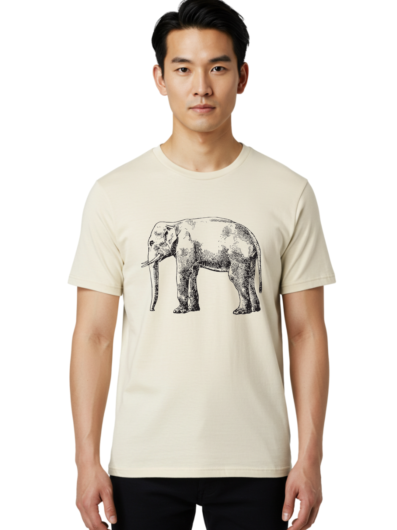 Elephant-2 Men'S Graphic Tee, 100% Cotton, Comfortable Casual Summer Wear, Machine Washable, Elephant Illustration, Wildlife Art, Black And White Drawing, Detailed Shading, Large Mammal, Trunk And Tusks, Wildlife Conservation Aad878