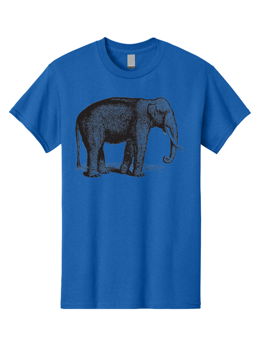 Elephant-Illustration Men'S Graphic Tee, 100% Cotton, Comfortable Casual Summer Wear, Machine Washable, Large Elephant, Wild Animal, Detailed Illustration, Cross-Hatching Technique, Long Trunk, Tusks, Wildlife Art, Realistic Drawing, Aad879