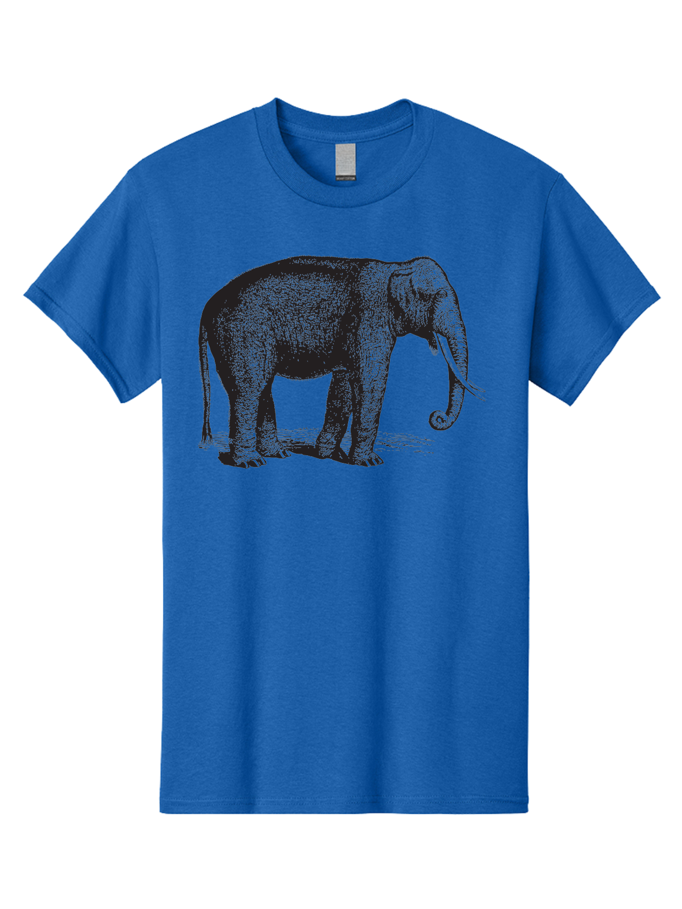 Elephant-Illustration Men'S Graphic Tee, 100% Cotton, Comfortable Casual Summer Wear, Machine Washable, Large Elephant, Wild Animal, Detailed Illustration, Cross-Hatching Technique, Long Trunk, Tusks, Wildlife Art, Realistic Drawing, Aad879