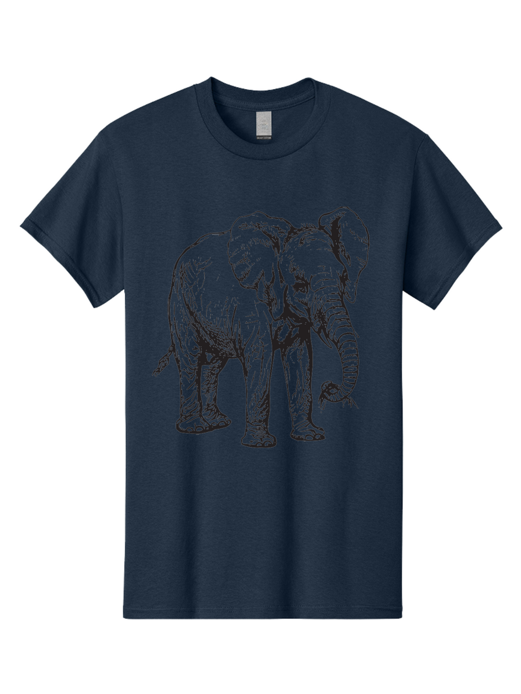 Elephant Men'S Graphic Tee, 100% Cotton, Comfortable Casual Summer Wear, Machine Washable, Black And White Elephant Illustration, Elephant Artwork, Wildlife Graphics, Elephant Design, Detailed Drawing, Cartoon Style Aad880