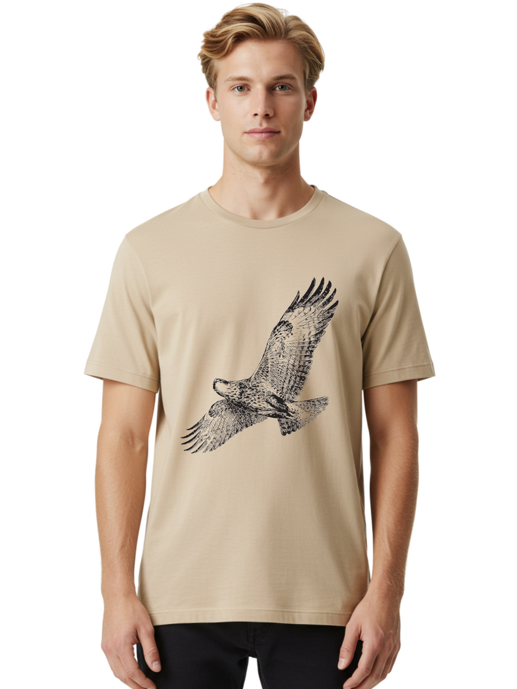 Falcon-In-Flight Men'S Graphic Tee, 100% Cotton, Comfortable Casual Summer Wear, Machine Washable, Eagle In Flight, Bird Of Prey, Wingspan, Majestic Creature, Freedom, Soaring High, Wildlife Art Aad881