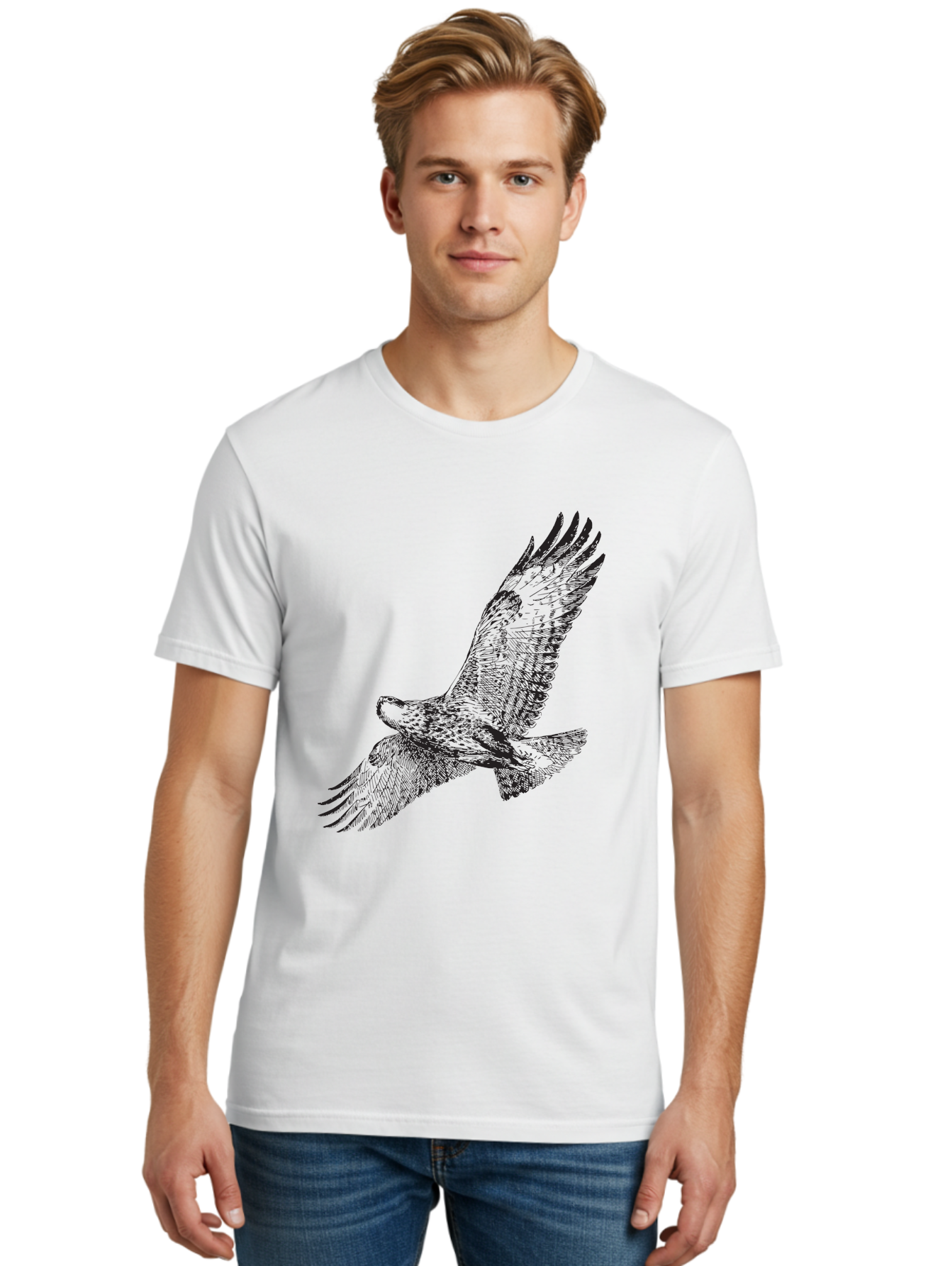 Falcon-In-Flight Men'S Graphic Tee, 100% Cotton, Comfortable Casual Summer Wear, Machine Washable, Eagle In Flight, Bird Of Prey, Wingspan, Majestic Creature, Freedom, Soaring High, Wildlife Art Aad881
