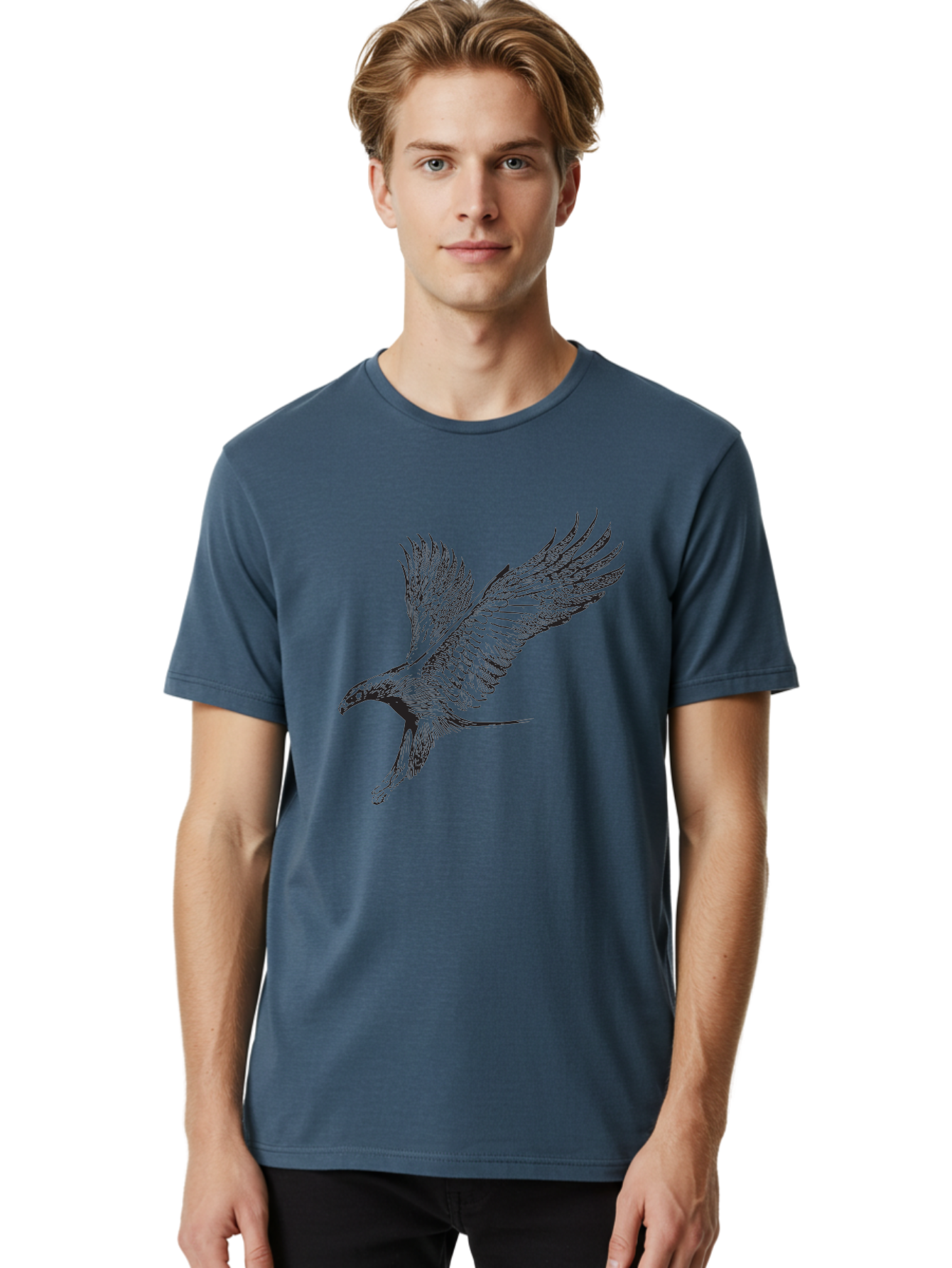 Flying-Eagle Men'S Graphic Tee, 100% Cotton, Comfortable Casual Summer Wear, Machine Washable, Eagle Soaring Through The Air, Bird In Flight, Majestic Creature, Sharp Talons, Spread Wings, Freedom Symbol, Wildlife, Nature Aad882