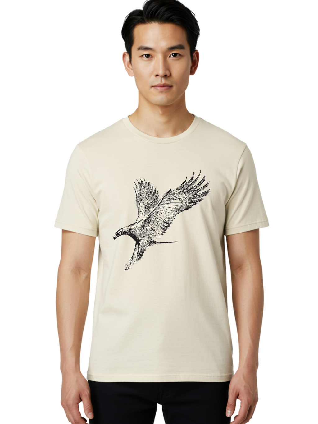 Flying-Eagle Men'S Graphic Tee, 100% Cotton, Comfortable Casual Summer Wear, Machine Washable, Eagle Soaring Through The Air, Bird In Flight, Majestic Creature, Sharp Talons, Spread Wings, Freedom Symbol, Wildlife, Nature Aad882