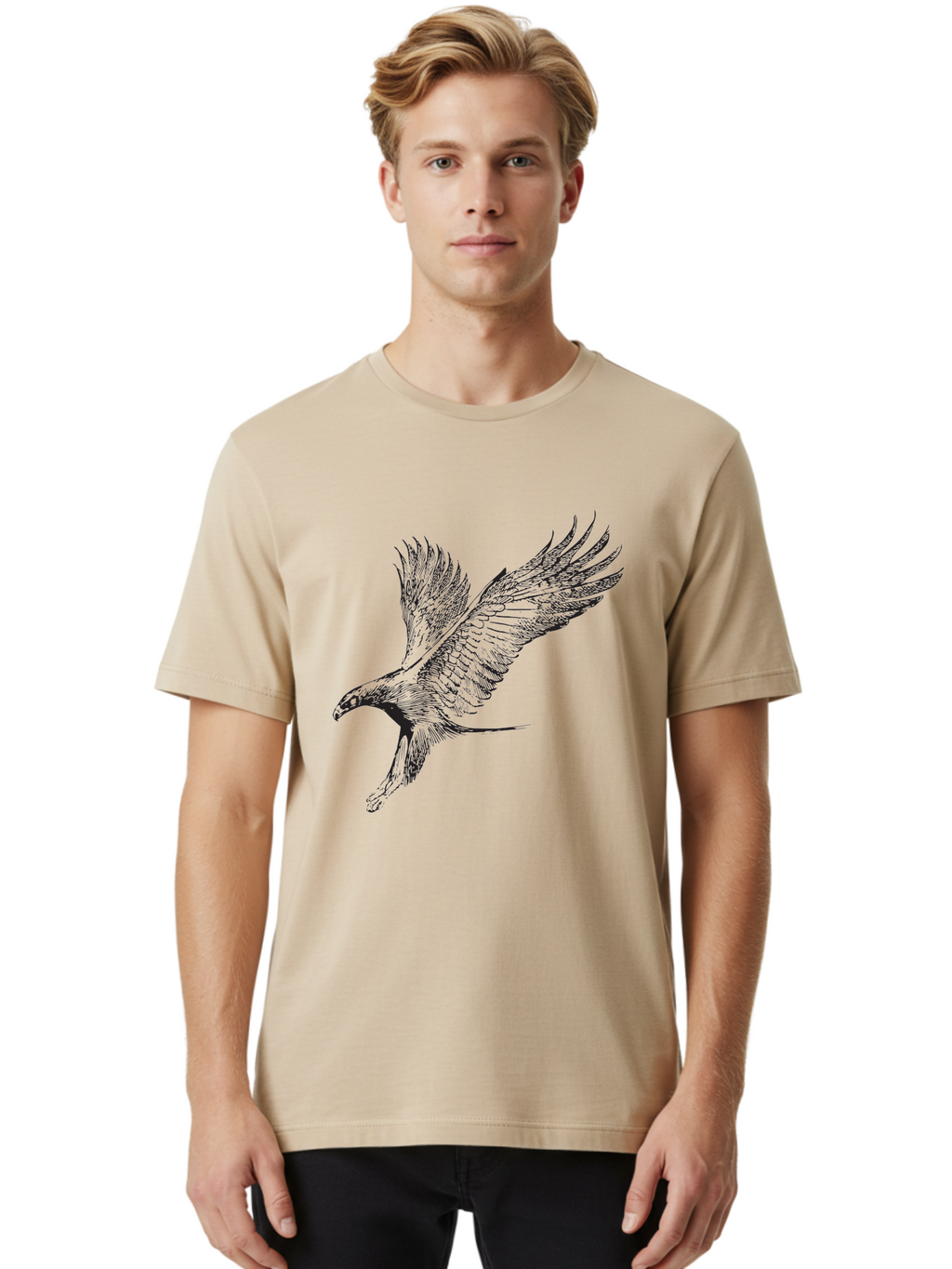 Flying-Eagle Men'S Graphic Tee, 100% Cotton, Comfortable Casual Summer Wear, Machine Washable, Eagle Soaring Through The Air, Bird In Flight, Majestic Creature, Sharp Talons, Spread Wings, Freedom Symbol, Wildlife, Nature Aad882