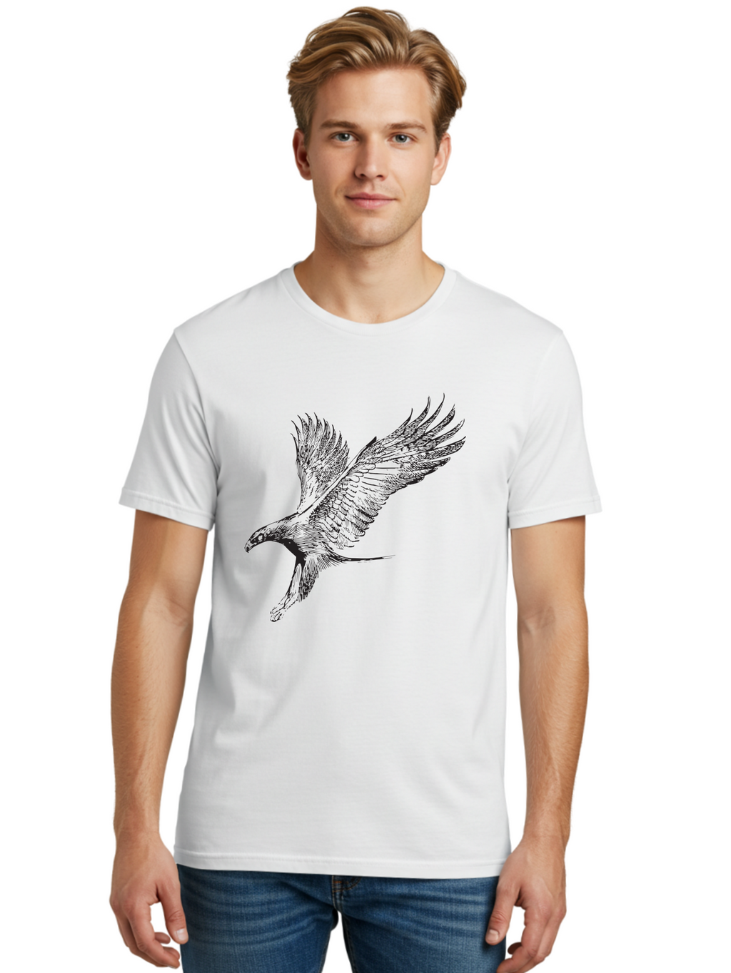 Flying-Eagle Men'S Graphic Tee, 100% Cotton, Comfortable Casual Summer Wear, Machine Washable, Eagle Soaring Through The Air, Bird In Flight, Majestic Creature, Sharp Talons, Spread Wings, Freedom Symbol, Wildlife, Nature Aad882