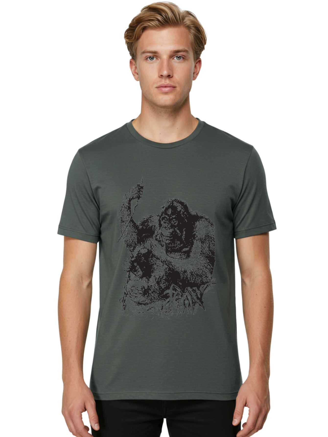 Foxy-Gorilla Men'S Graphic Tee, 100% Cotton, Comfortable Casual Summer Wear, Machine Washable, Gorilla Holding Foxy, Wild Animals, Jungle Creatures, Furry Friends, Animal Graphics, Wildlife Art, Primal Scene, Savage Beast Aad886