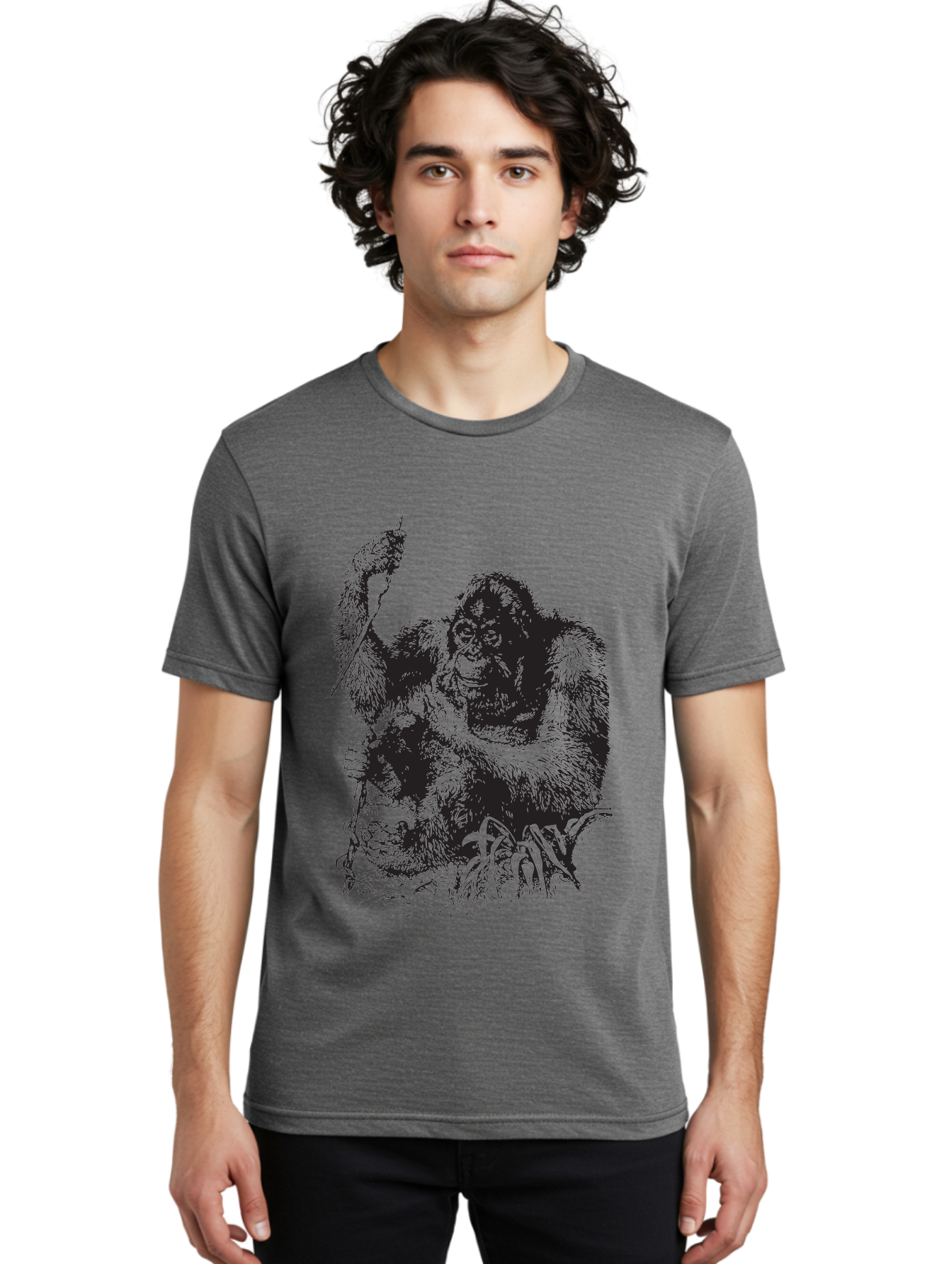 Foxy-Gorilla Men'S Graphic Tee, 100% Cotton, Comfortable Casual Summer Wear, Machine Washable, Gorilla Holding Foxy, Wild Animals, Jungle Creatures, Furry Friends, Animal Graphics, Wildlife Art, Primal Scene, Savage Beast Aad886