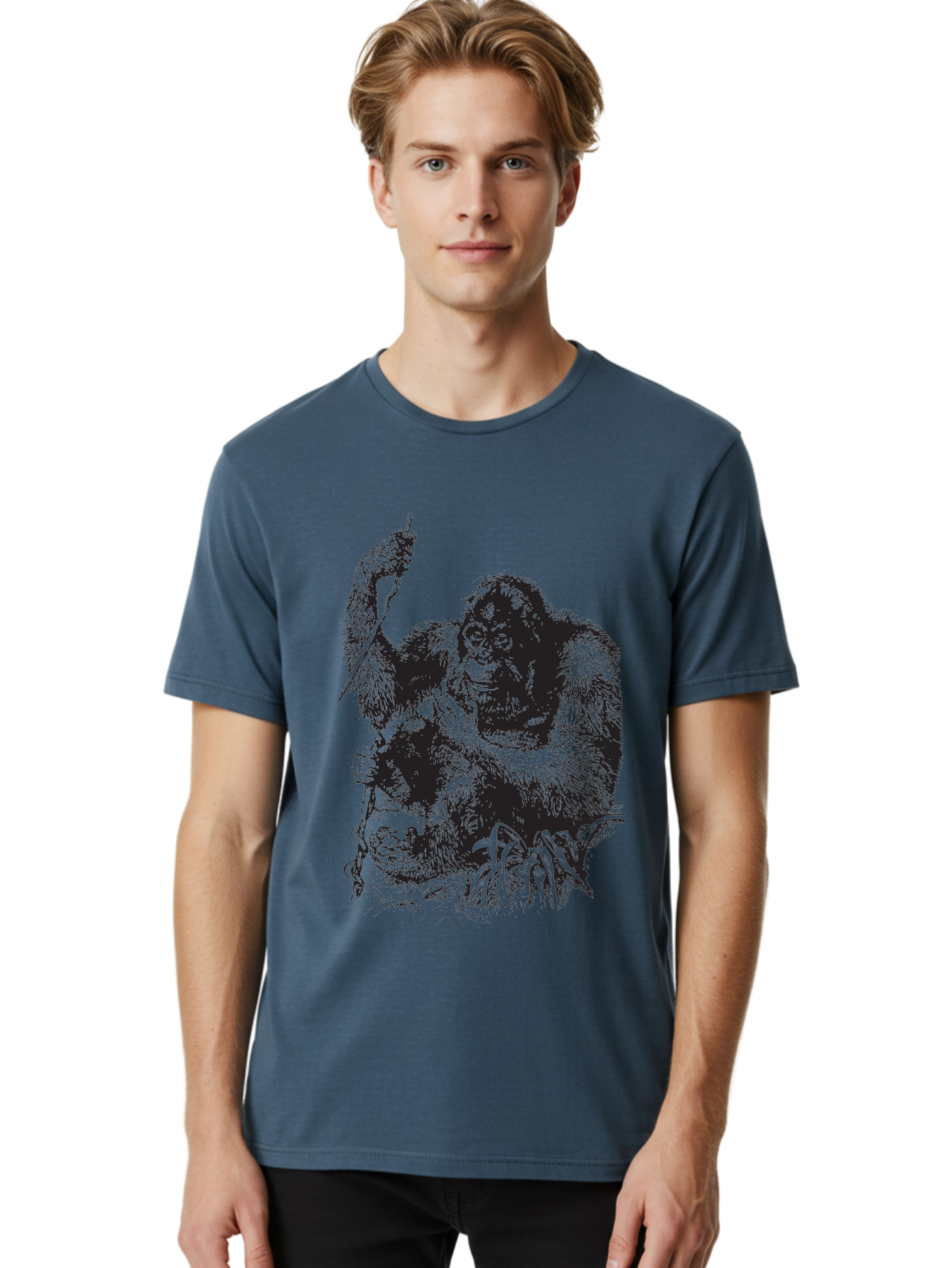 Foxy-Gorilla Men'S Graphic Tee, 100% Cotton, Comfortable Casual Summer Wear, Machine Washable, Gorilla Holding Foxy, Wild Animals, Jungle Creatures, Furry Friends, Animal Graphics, Wildlife Art, Primal Scene, Savage Beast Aad886