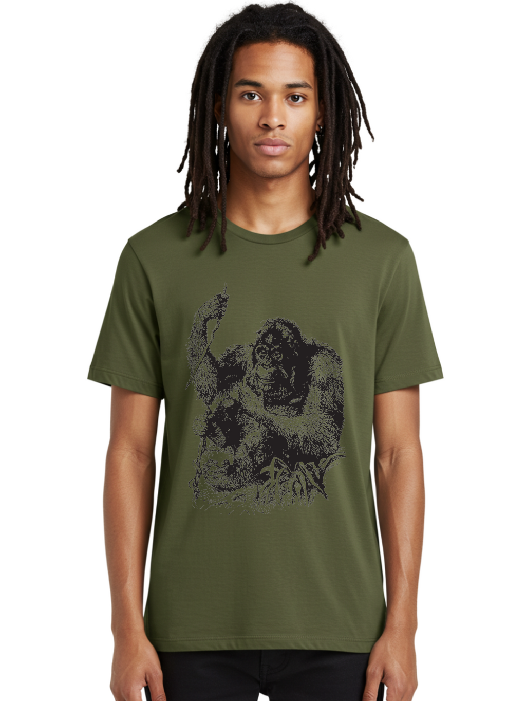 Foxy-Gorilla Men'S Graphic Tee, 100% Cotton, Comfortable Casual Summer Wear, Machine Washable, Gorilla Holding Foxy, Wild Animals, Jungle Creatures, Furry Friends, Animal Graphics, Wildlife Art, Primal Scene, Savage Beast Aad886