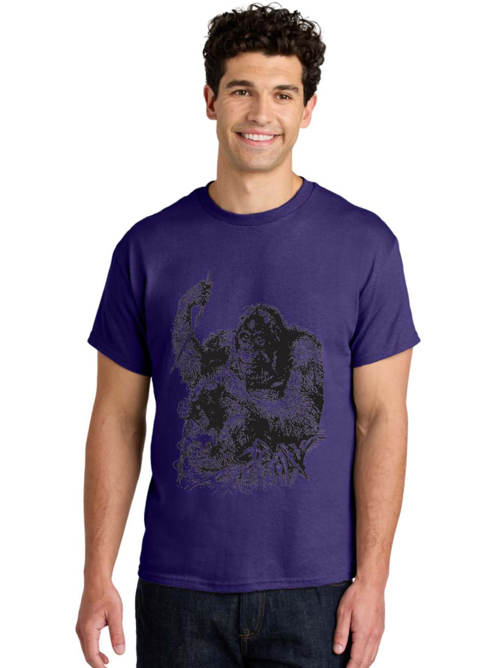 Foxy-Gorilla Men'S Graphic Tee, 100% Cotton, Comfortable Casual Summer Wear, Machine Washable, Gorilla Holding Foxy, Wild Animals, Jungle Creatures, Furry Friends, Animal Graphics, Wildlife Art, Primal Scene, Savage Beast Aad886