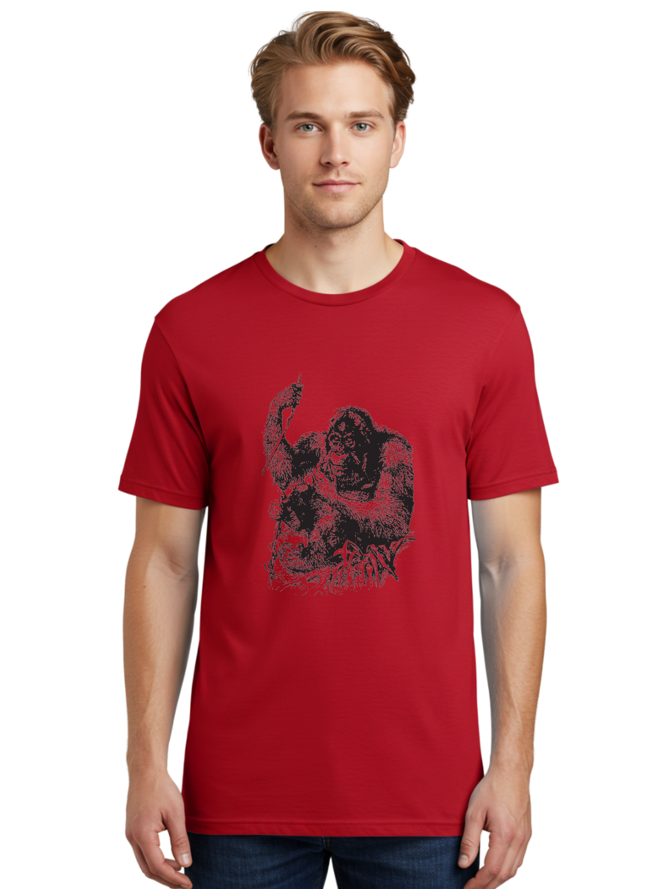 Foxy-Gorilla Men'S Graphic Tee, 100% Cotton, Comfortable Casual Summer Wear, Machine Washable, Gorilla Holding Foxy, Wild Animals, Jungle Creatures, Furry Friends, Animal Graphics, Wildlife Art, Primal Scene, Savage Beast Aad886