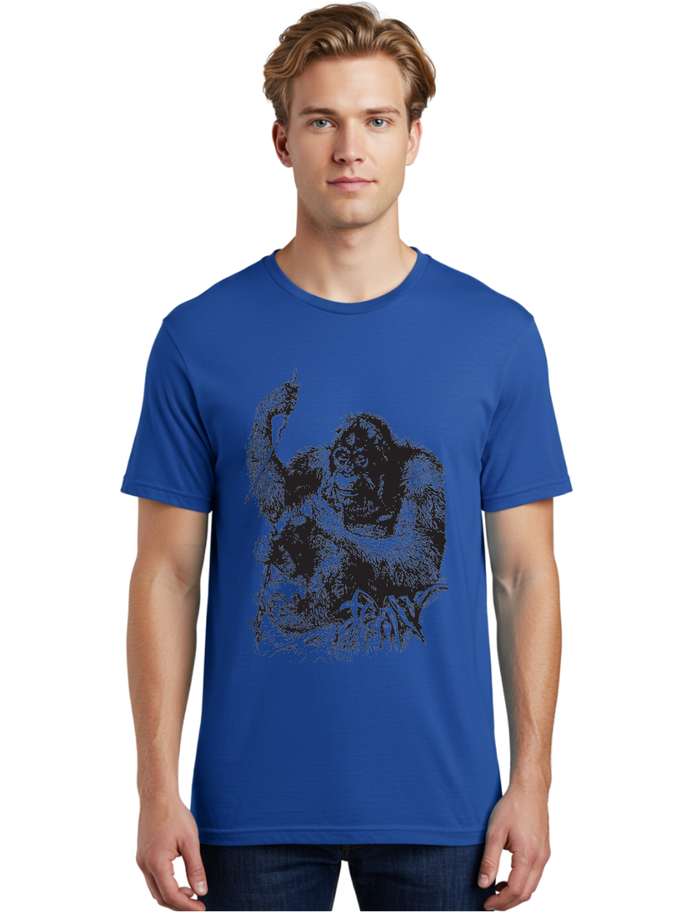 Foxy-Gorilla Men'S Graphic Tee, 100% Cotton, Comfortable Casual Summer Wear, Machine Washable, Gorilla Holding Foxy, Wild Animals, Jungle Creatures, Furry Friends, Animal Graphics, Wildlife Art, Primal Scene, Savage Beast Aad886