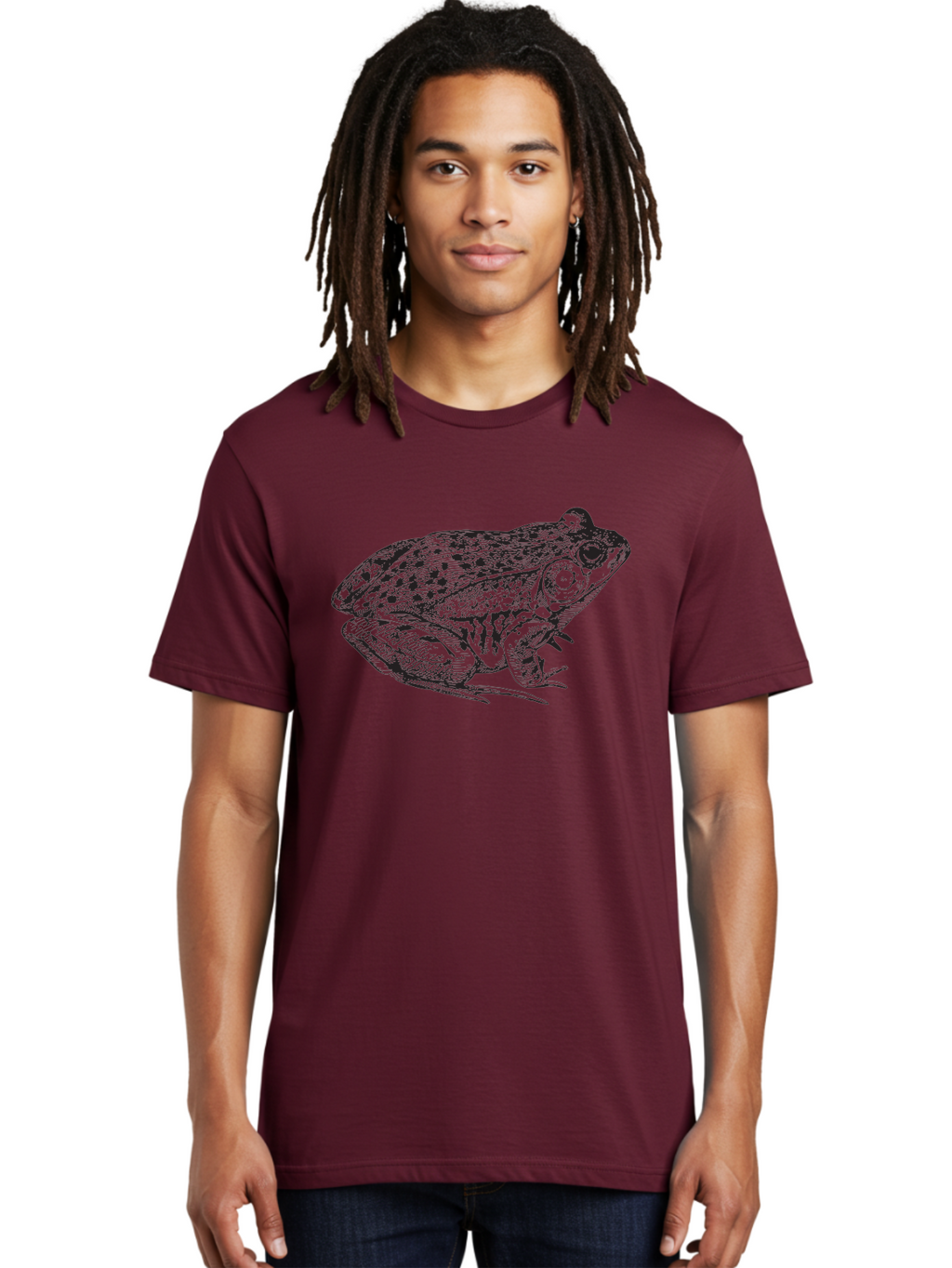 Frog-Illustration Men'S Graphic Tee, 100% Cotton, Comfortable Casual Summer Wear, Machine Washable, Frog, Toad, Amphibian, Illustration, Detailed Drawing, Wildlife Art, Nature, Animal, Black Lines Aad887
