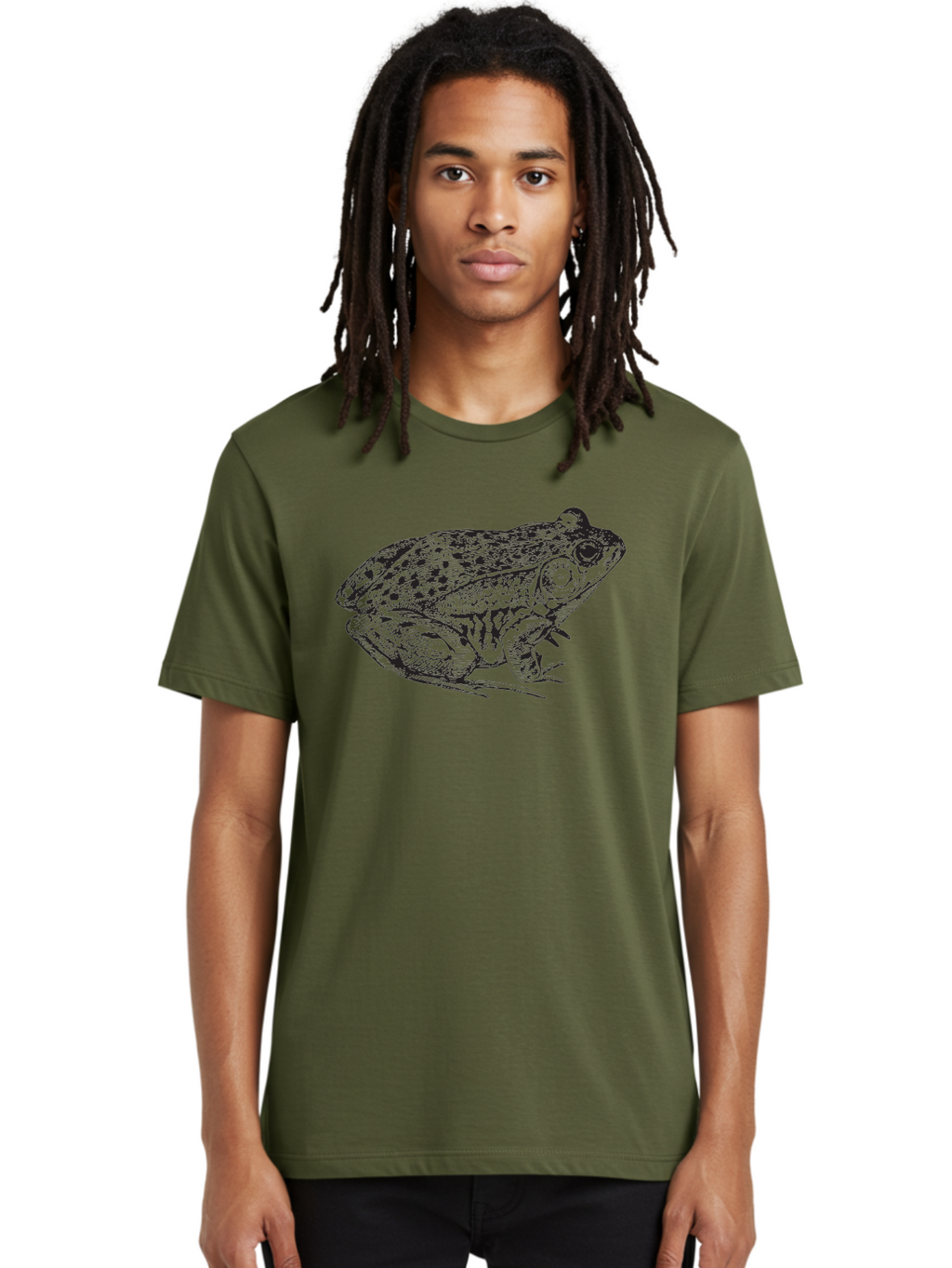 Frog-Illustration Men'S Graphic Tee, 100% Cotton, Comfortable Casual Summer Wear, Machine Washable, Frog, Toad, Amphibian, Illustration, Detailed Drawing, Wildlife Art, Nature, Animal, Black Lines Aad887