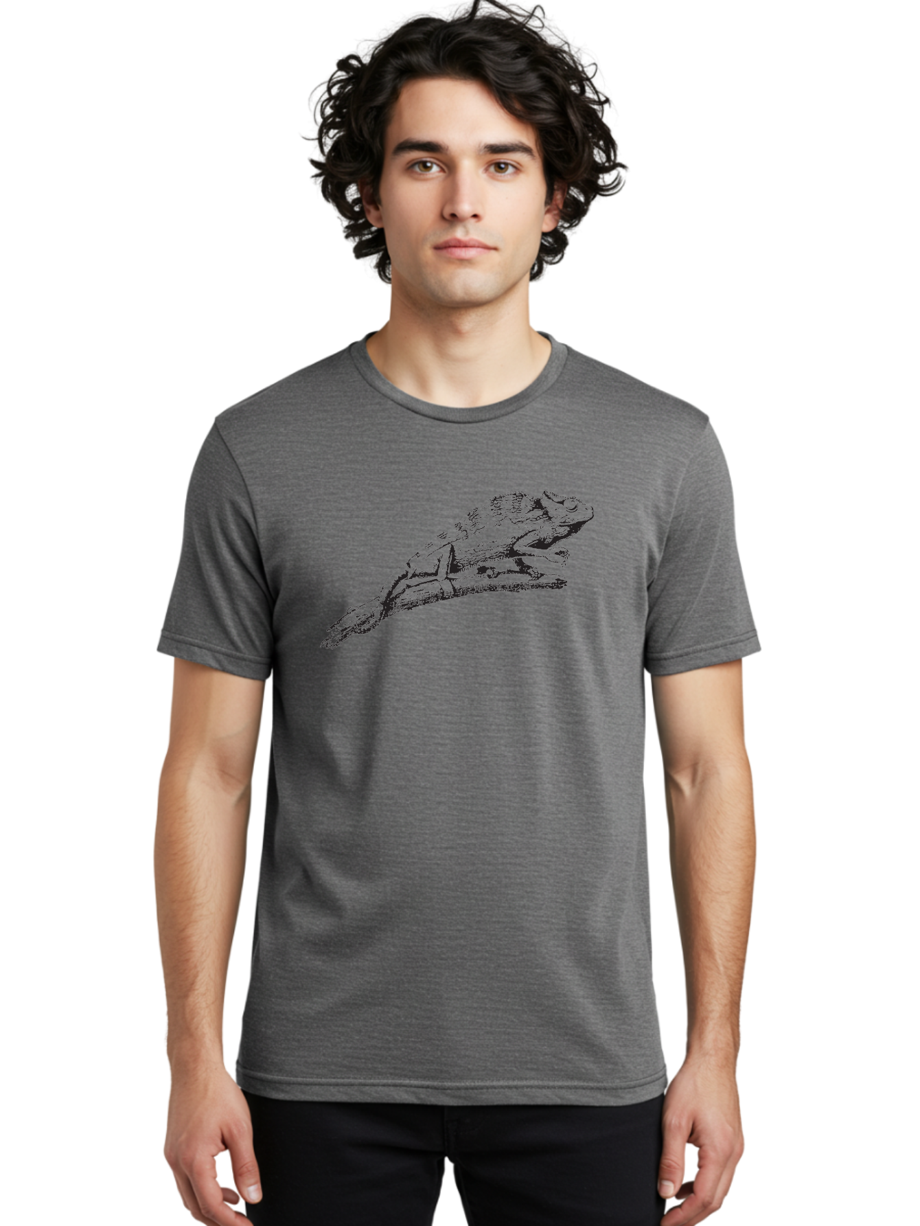 Frog-On-Branch Men'S Graphic Tee, 100% Cotton, Comfortable Casual Summer Wear, Machine Washable, Frog On A Branch, Wildlife, Amphibian, Nature, Animal, Natural Habitat, Serene, Black And Green, Illustration, Detailed Artwork, Textured Drawing, Aad888